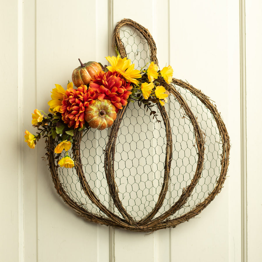 17" Chicken Wire & Grapevine Pumpkin Lifestyle Photo