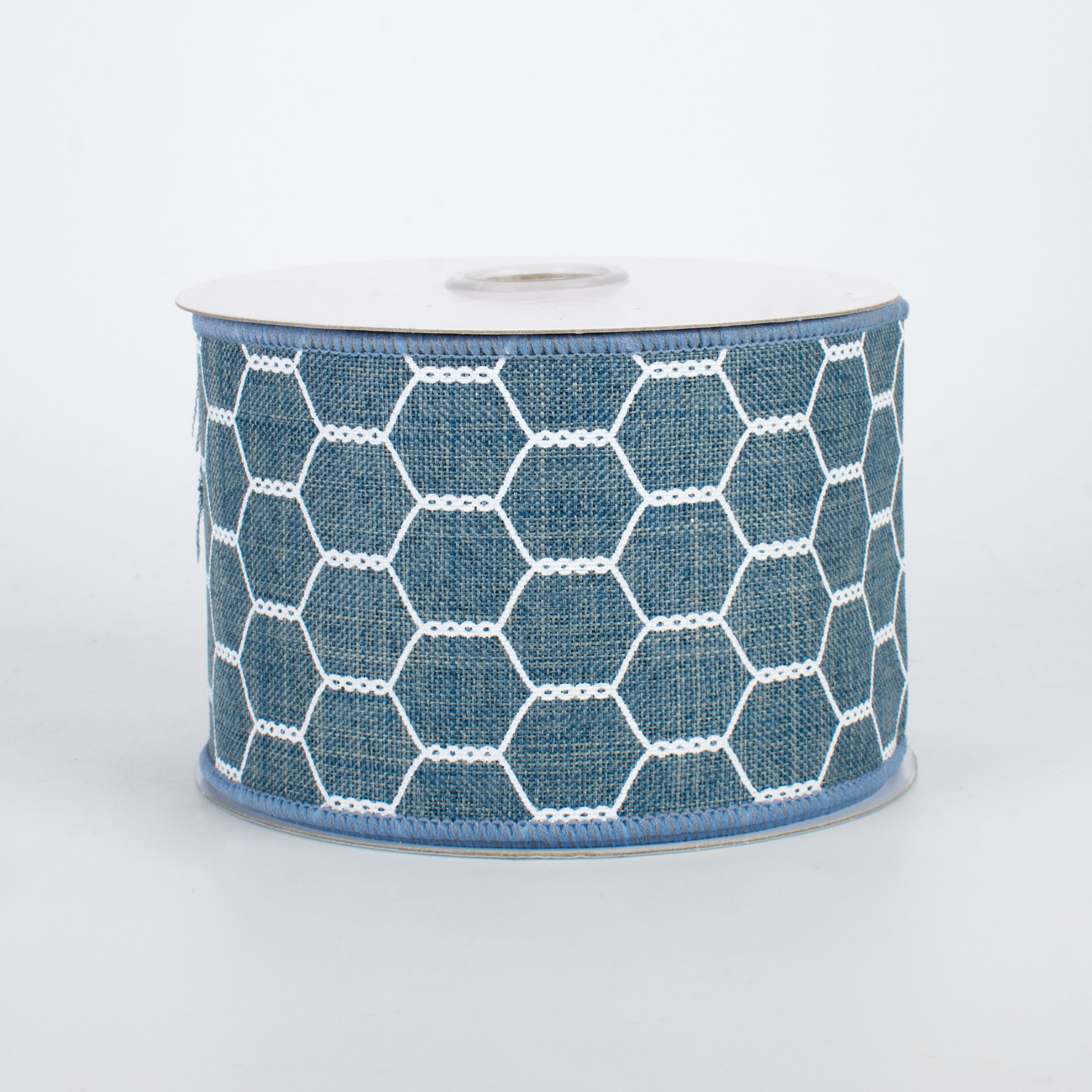 2.5" Chicken Wire Ribbon: Faded Denim & White (10 Yards)