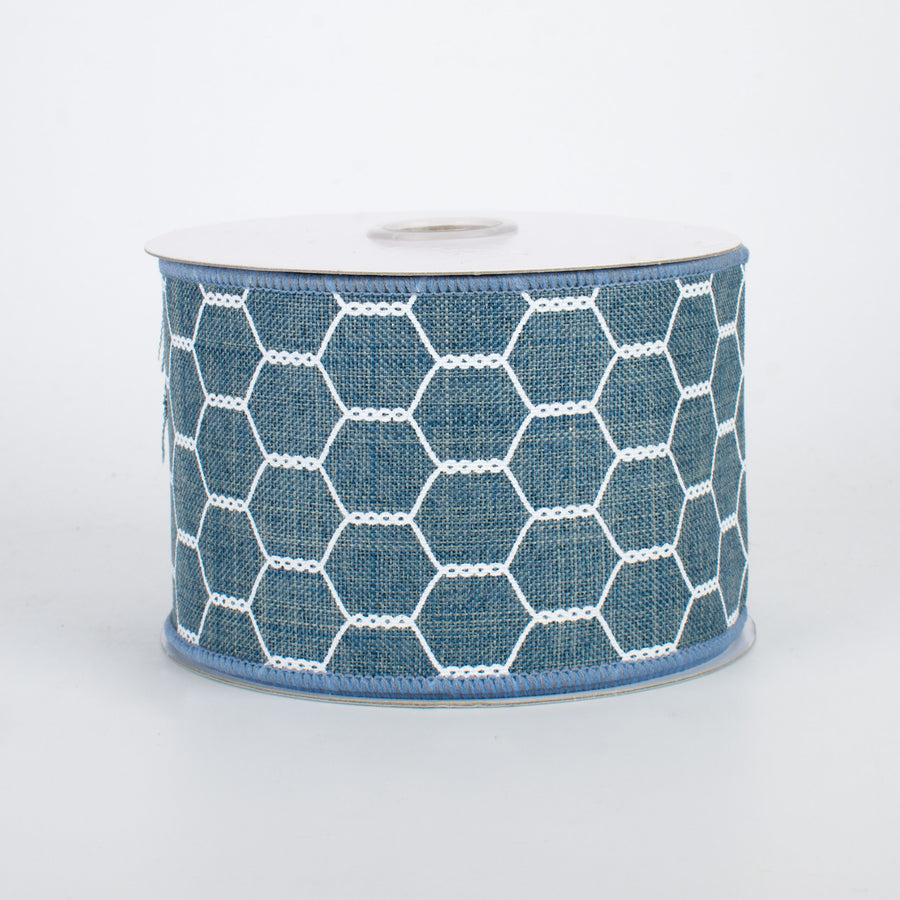 2.5" Chicken Wire Ribbon: Faded Denim & White (10 Yards)