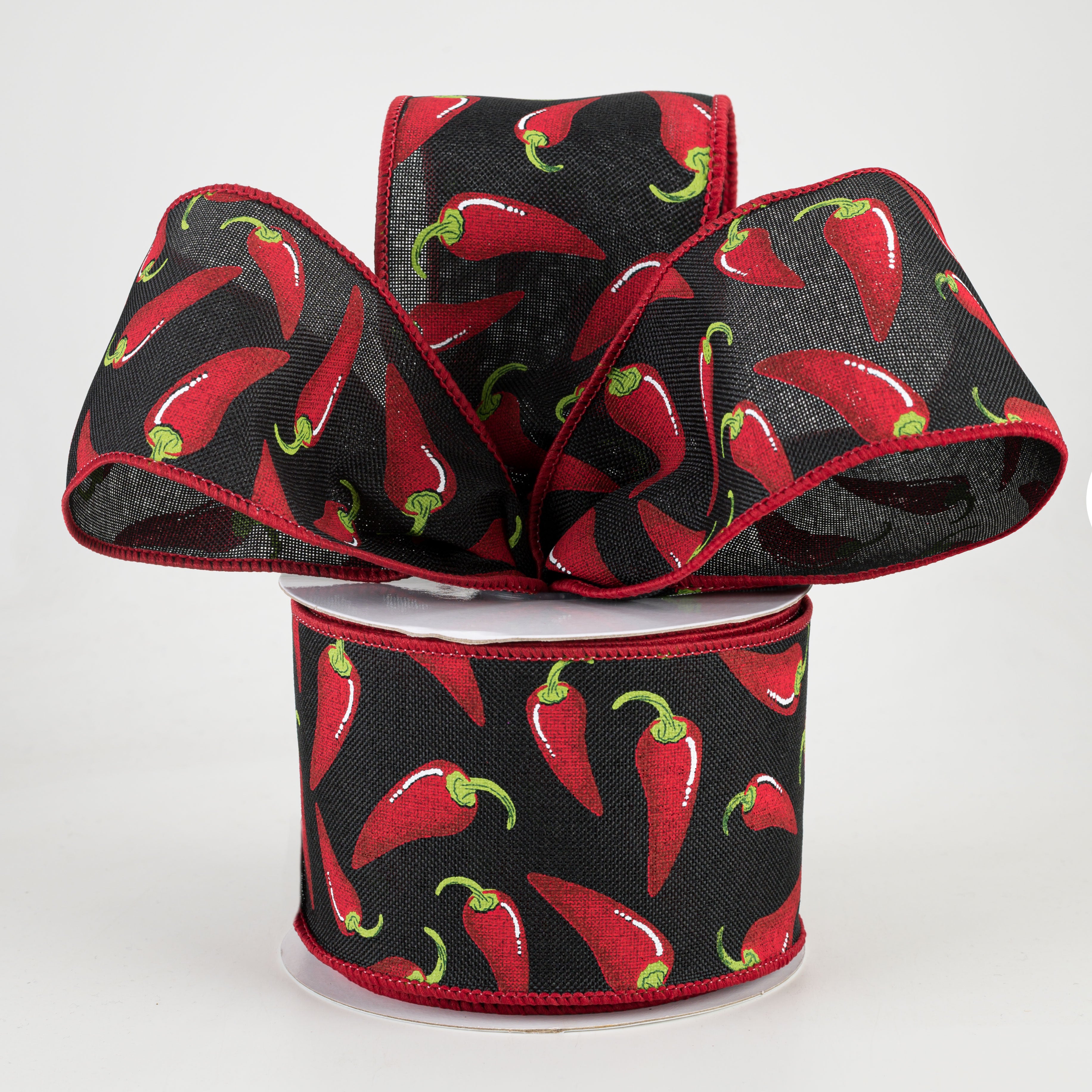 2.5" Chili Peppers Ribbon: Black (10 Yards) Lifestyle Photo