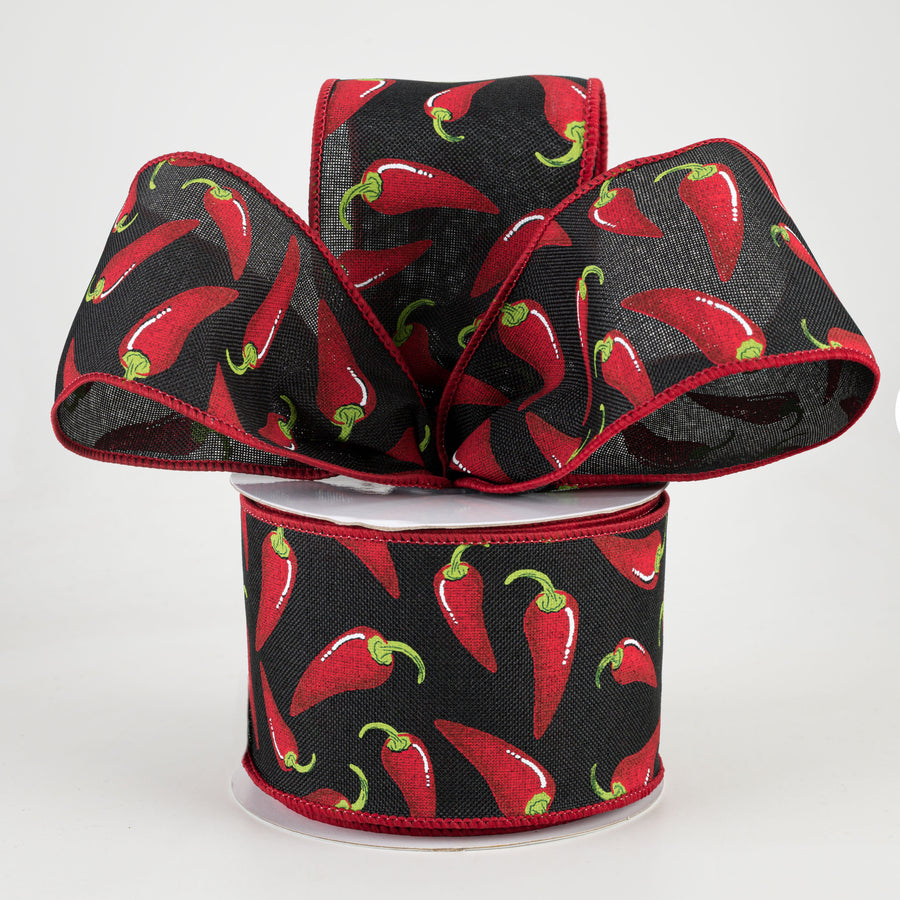 2.5" Chili Peppers Ribbon: Black (10 Yards) Lifestyle Photo