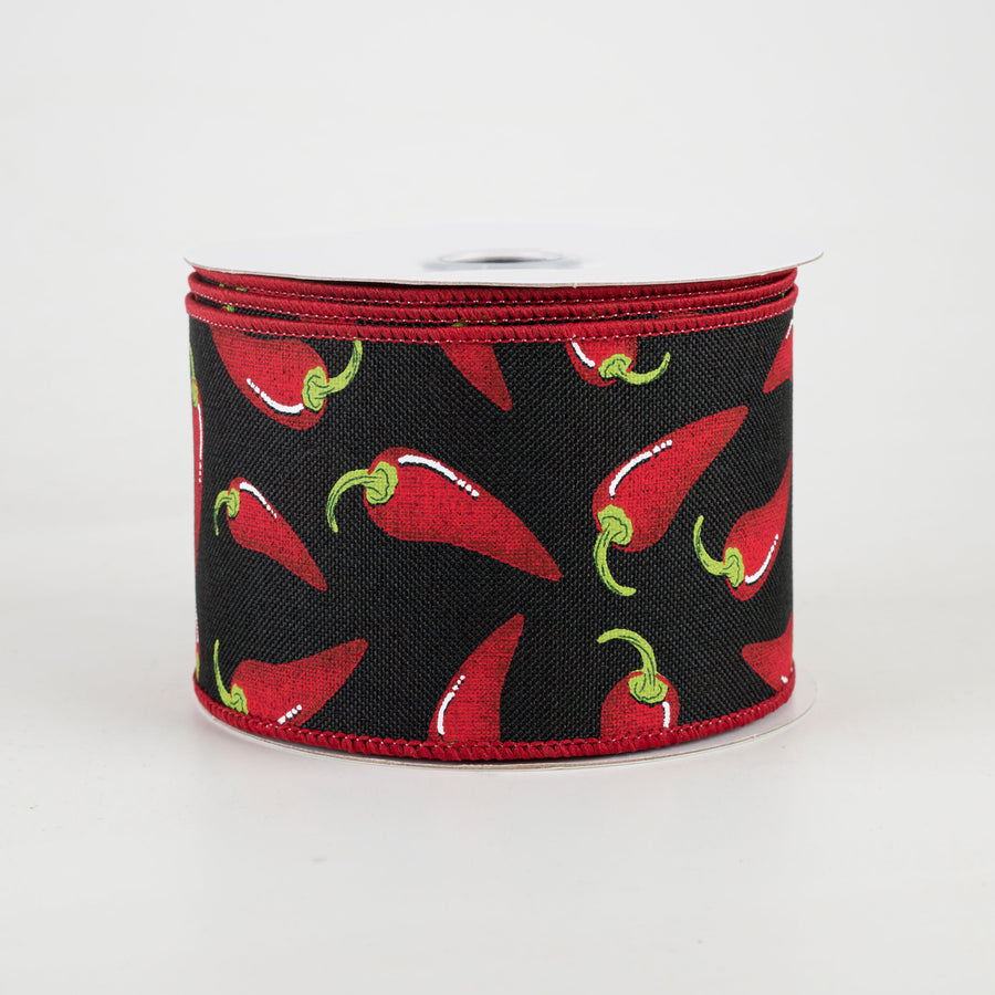 2.5" Chili Peppers Ribbon: Black (10 Yards)