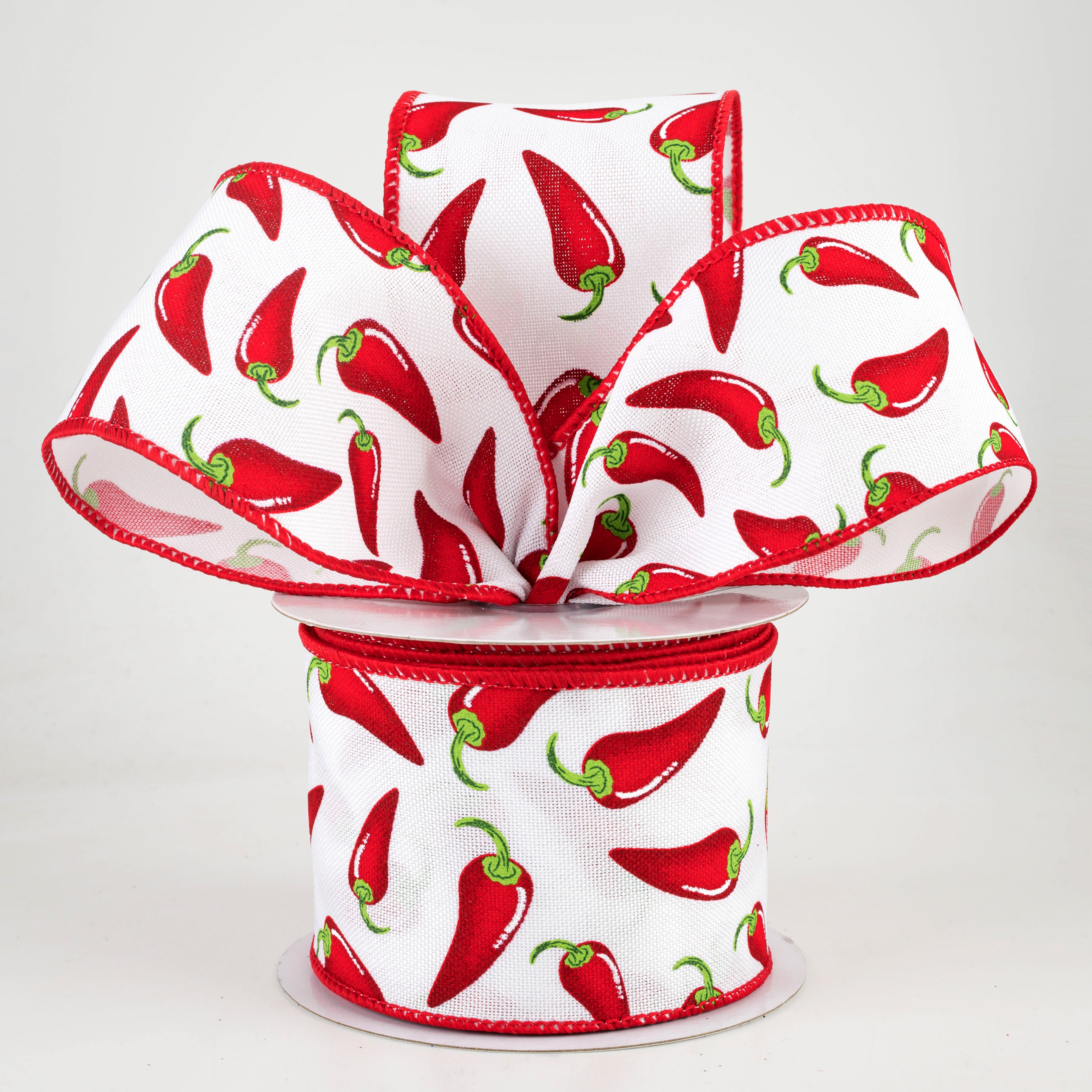2.5" Chili Peppers Ribbon: White (10 Yards) Lifestyle Photo