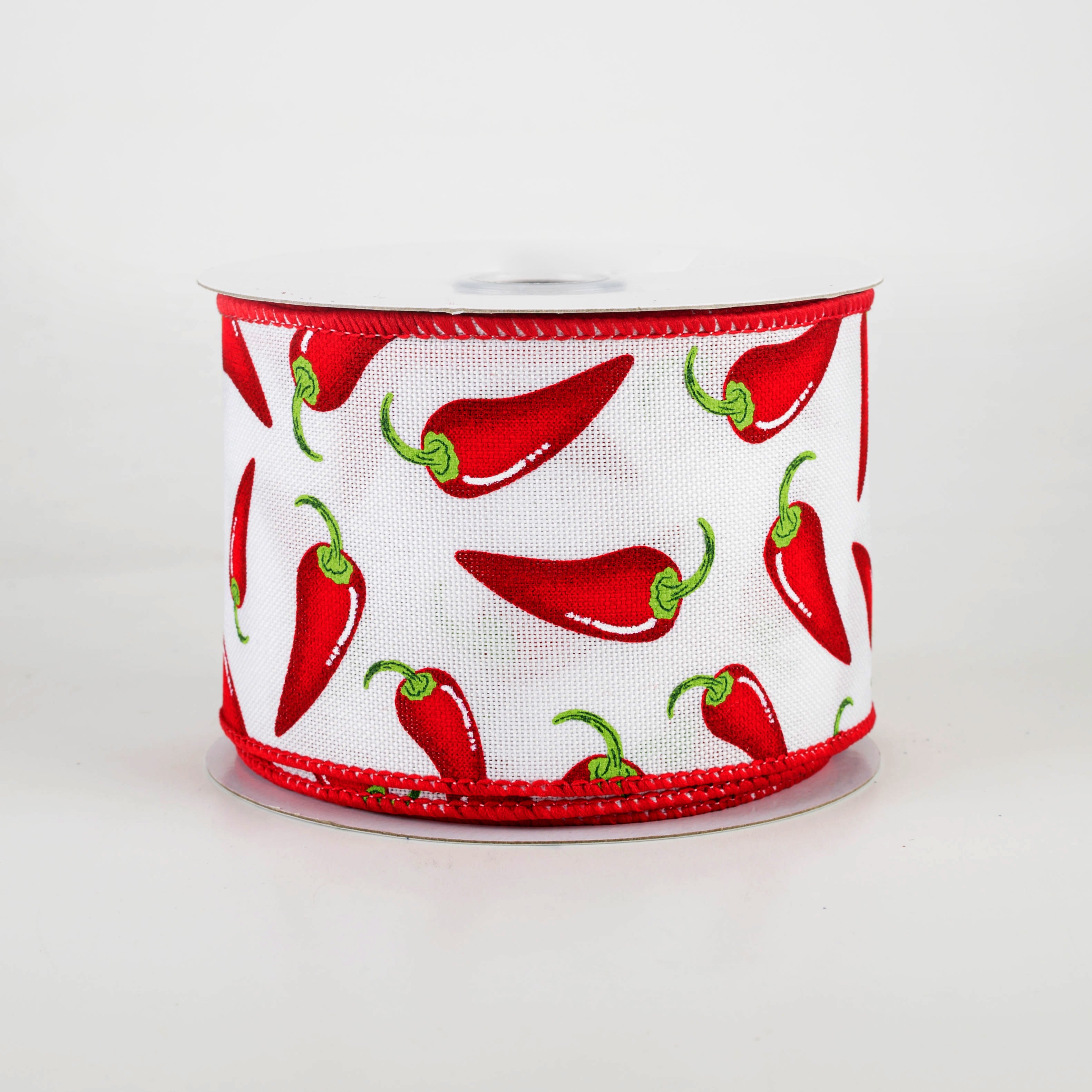 2.5" Chili Peppers Ribbon: White (10 Yards)