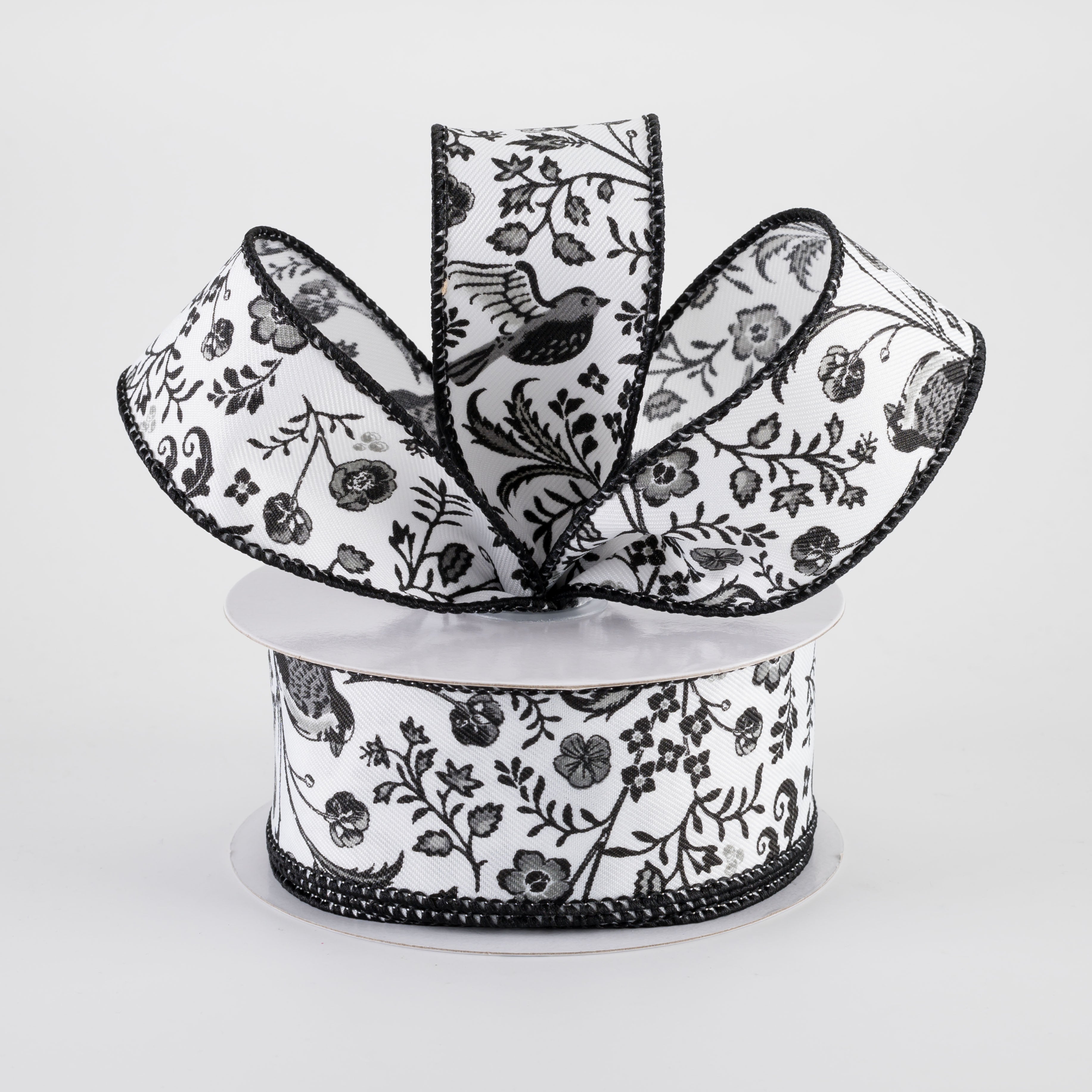 1.5" Chinoiserie Floral Ribbon: Black & White (10 Yards) Lifestyle Photo