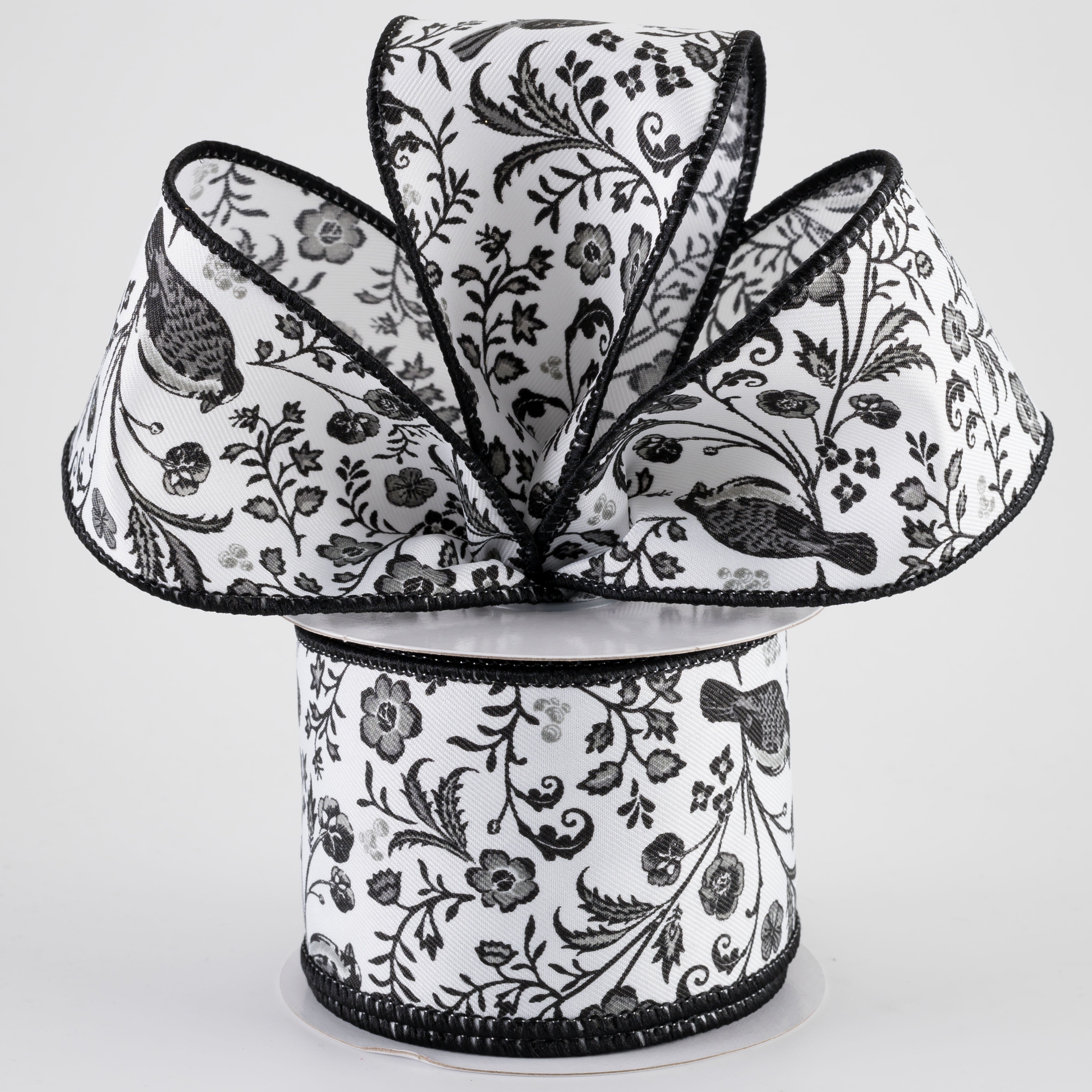 2.5" Chinoiserie Floral Ribbon: Black & White (10 Yards) Lifestyle Photo