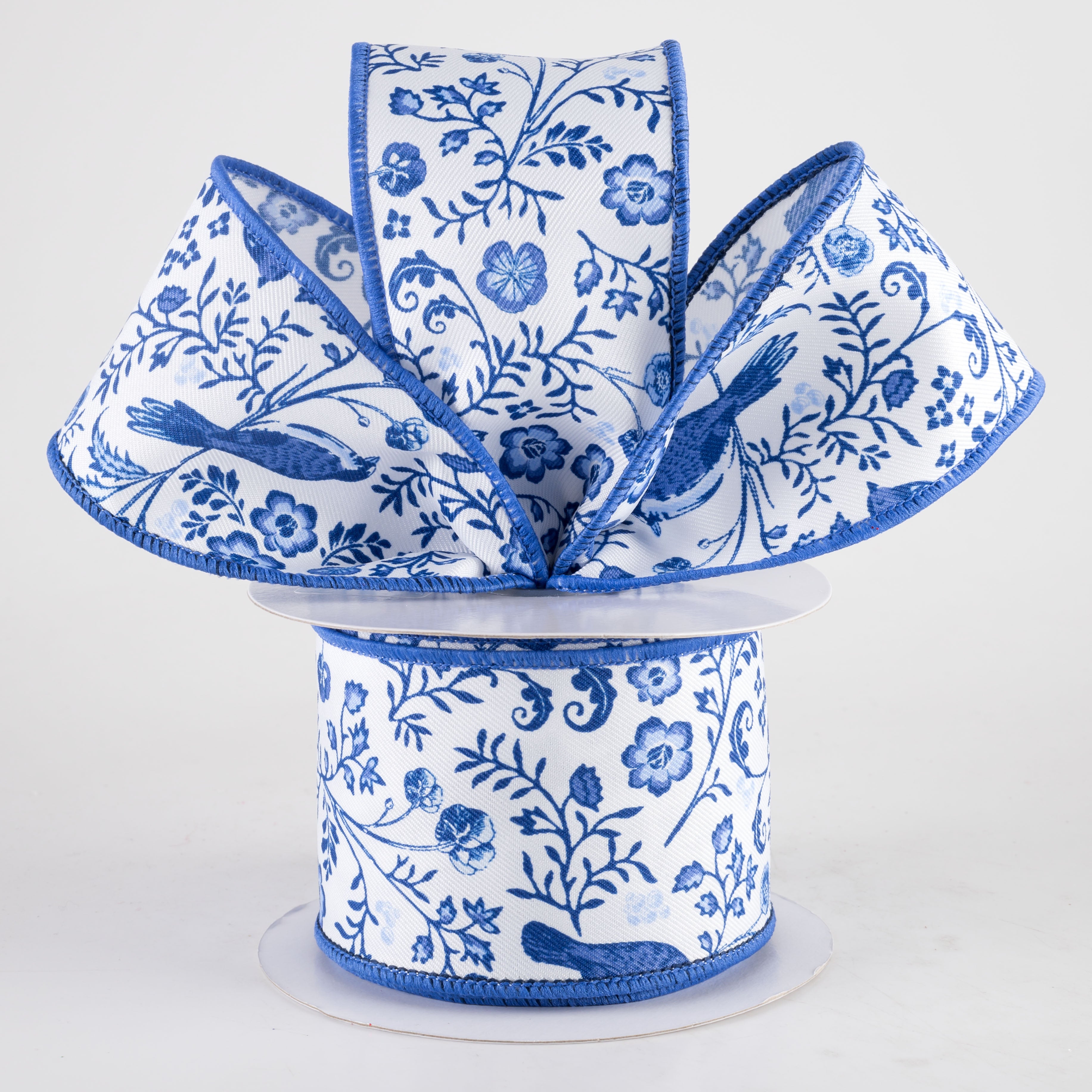 2.5" Chinoiserie Floral Ribbon: Blue & White (10 Yards) Lifestyle Photo
