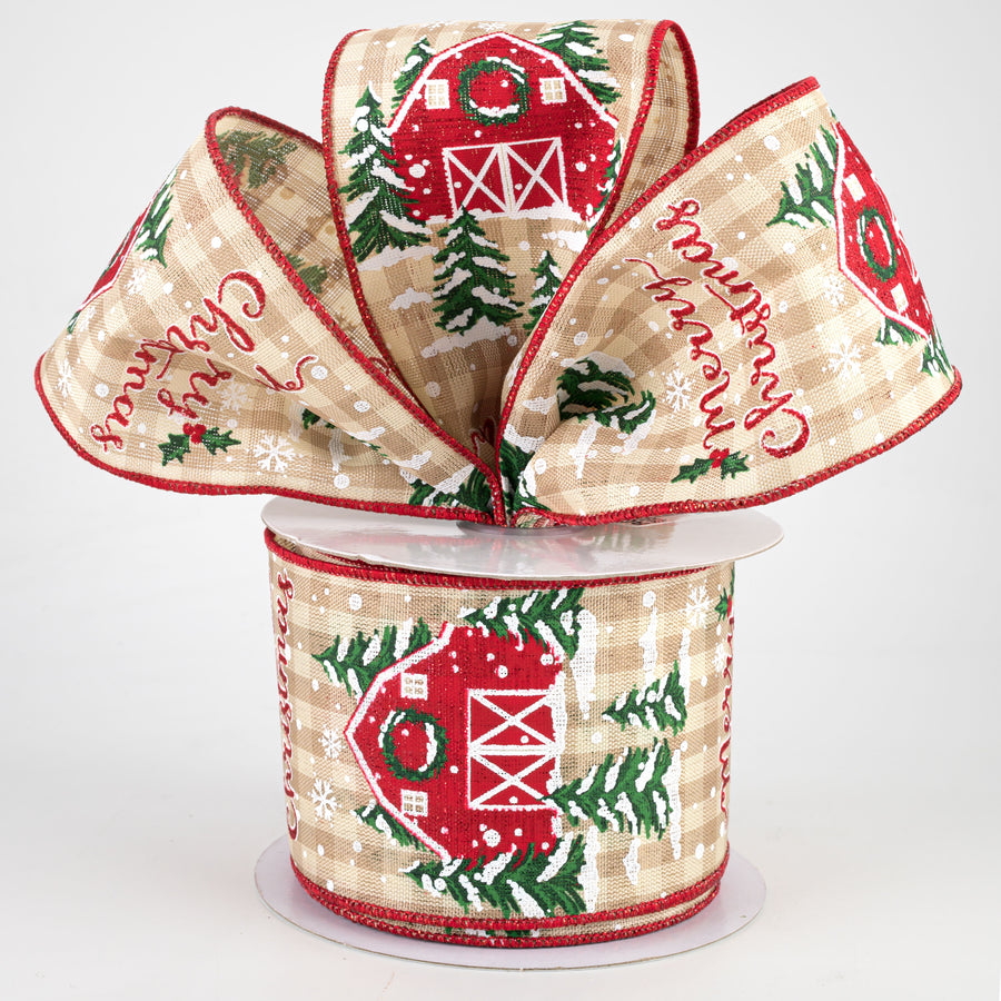 2.5" Christmas Barn Check Ribbon: Beige & Ivory (10 Yards) Lifestyle Photo