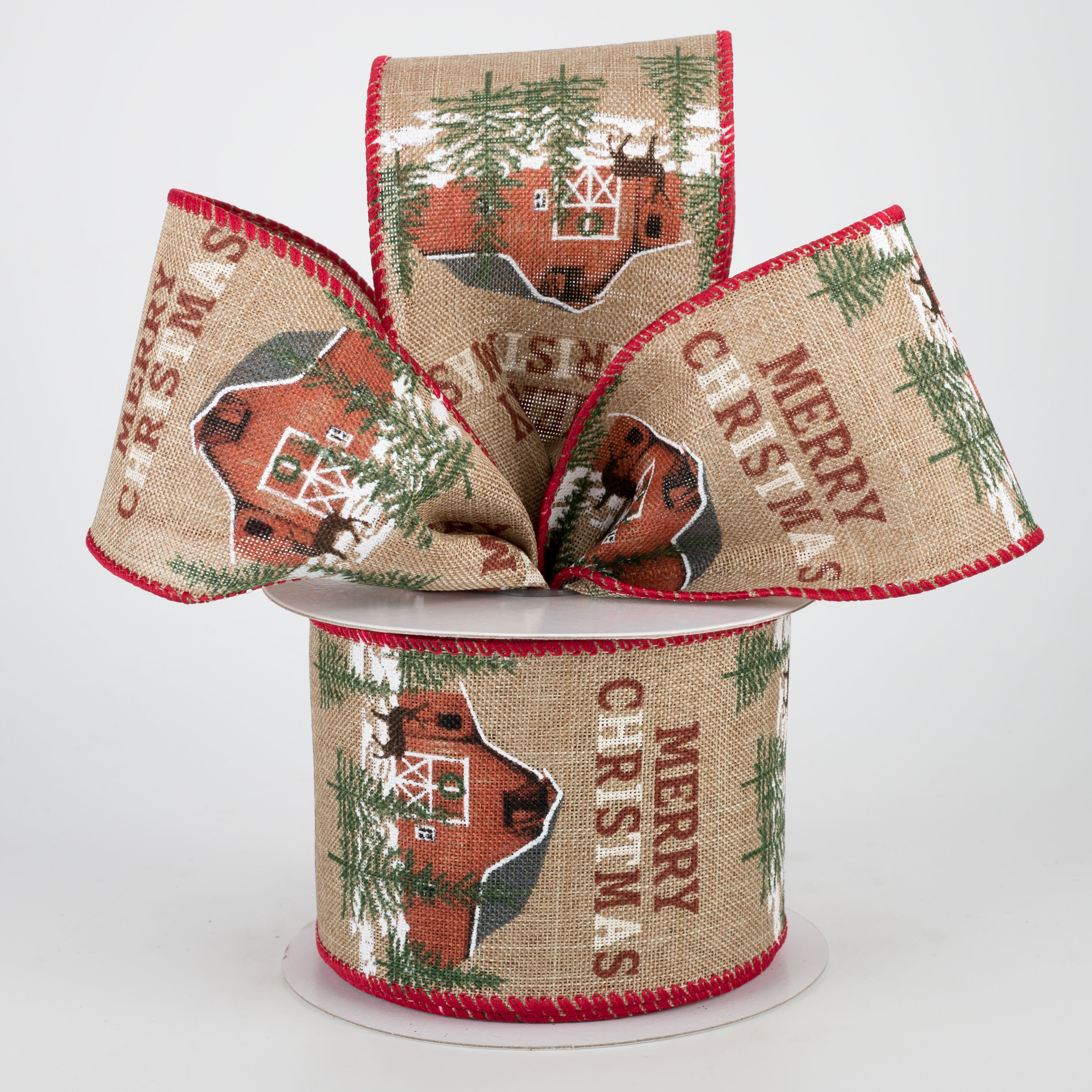 2.5" Christmas Barn Ribbon (10 Yards) Lifestyle Photo