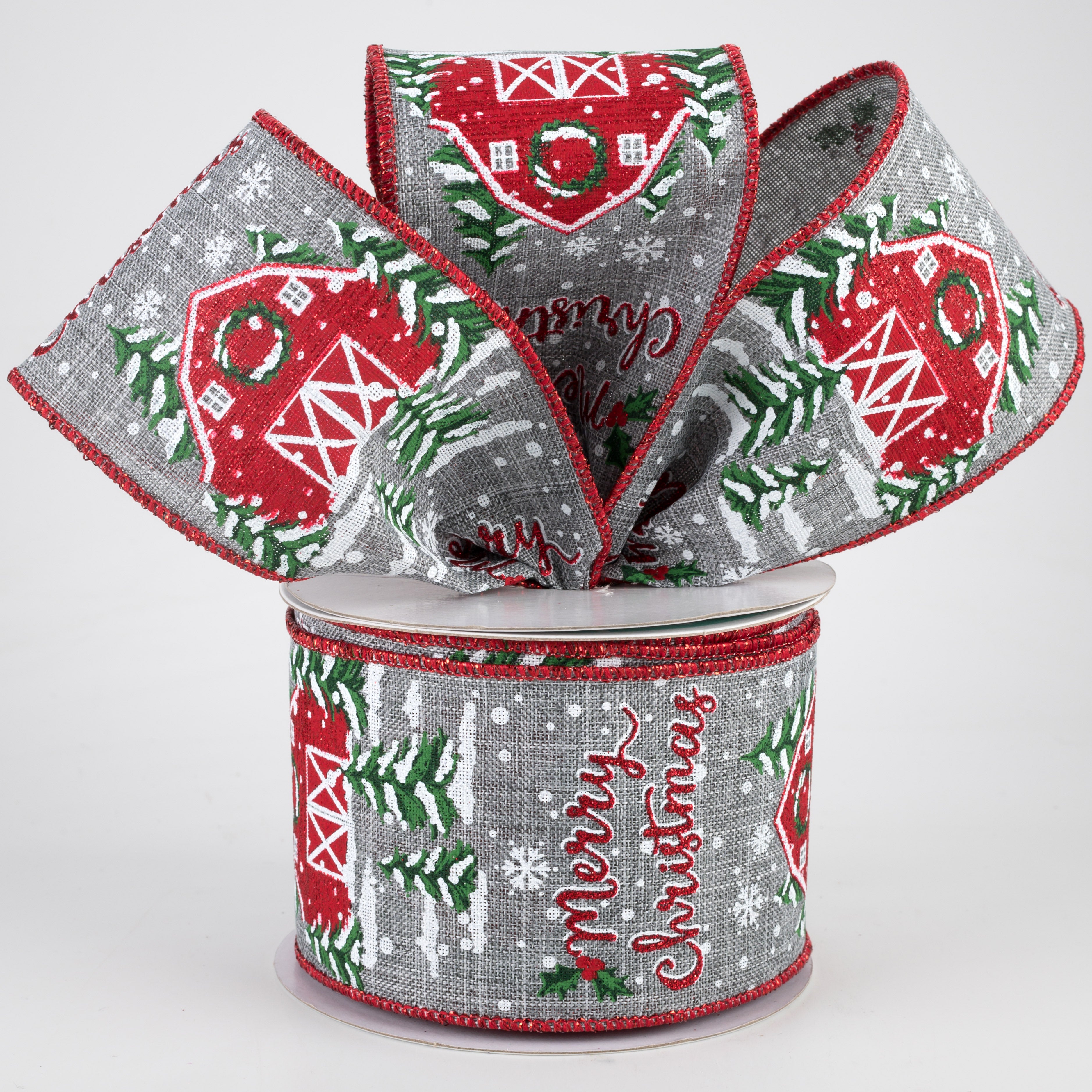2.5" Christmas Barn Ribbon: Grey (10 Yards) Lifestyle Photo
