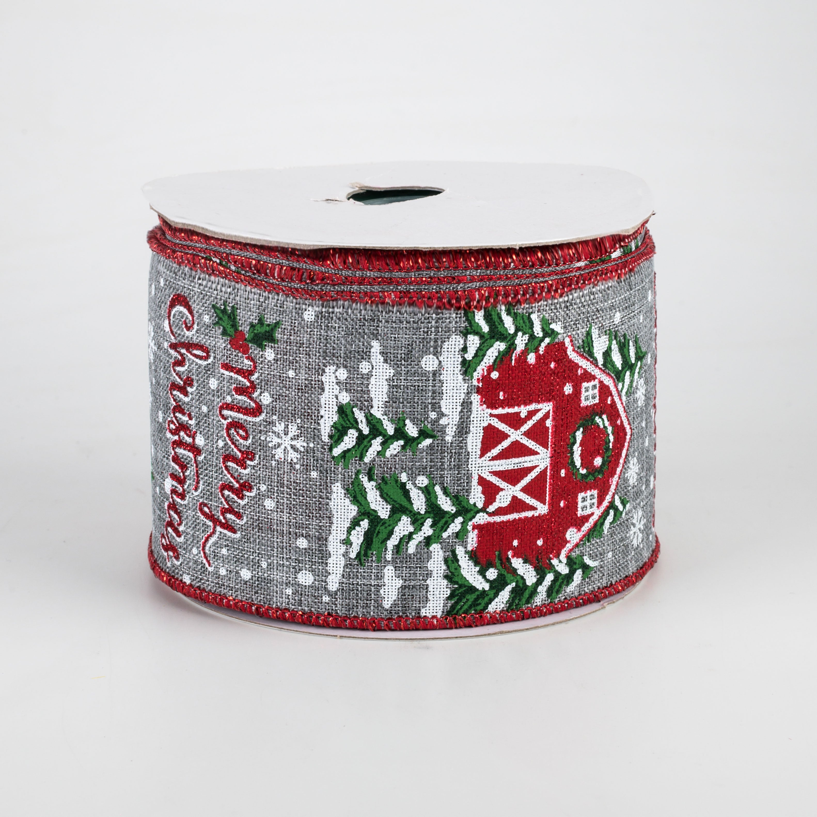 2.5" Christmas Barn Ribbon: Grey (10 Yards)