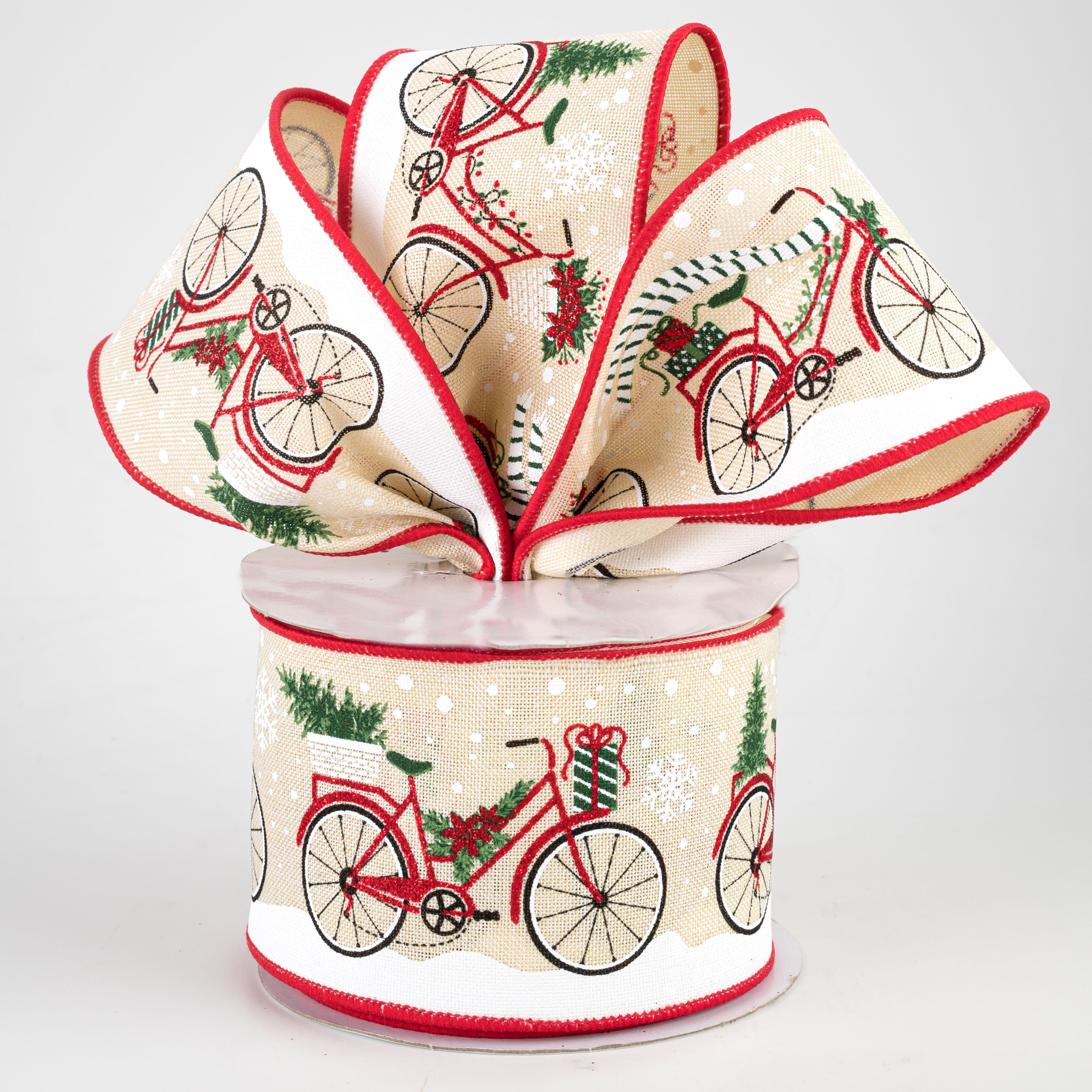 2.5" Christmas Bicycle Ribbon: Cream (10 Yards) Lifestyle Photo