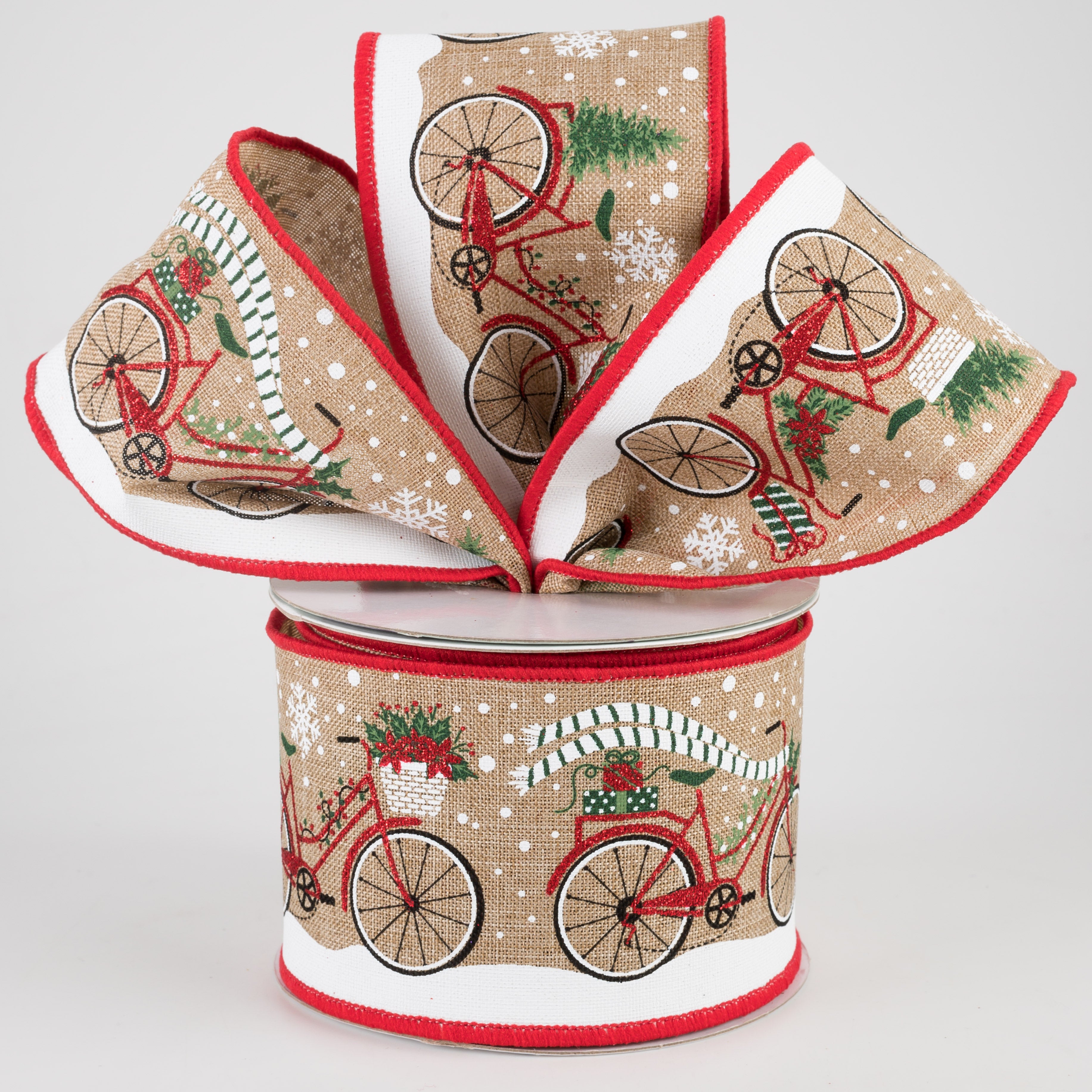 2.5" Christmas Bicycle Ribbon: Light Beige (10 Yards) Lifestyle Photo