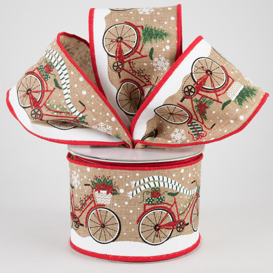 2.5" Christmas Bicycle Ribbon: Light Beige (10 Yards) Lifestyle Photo