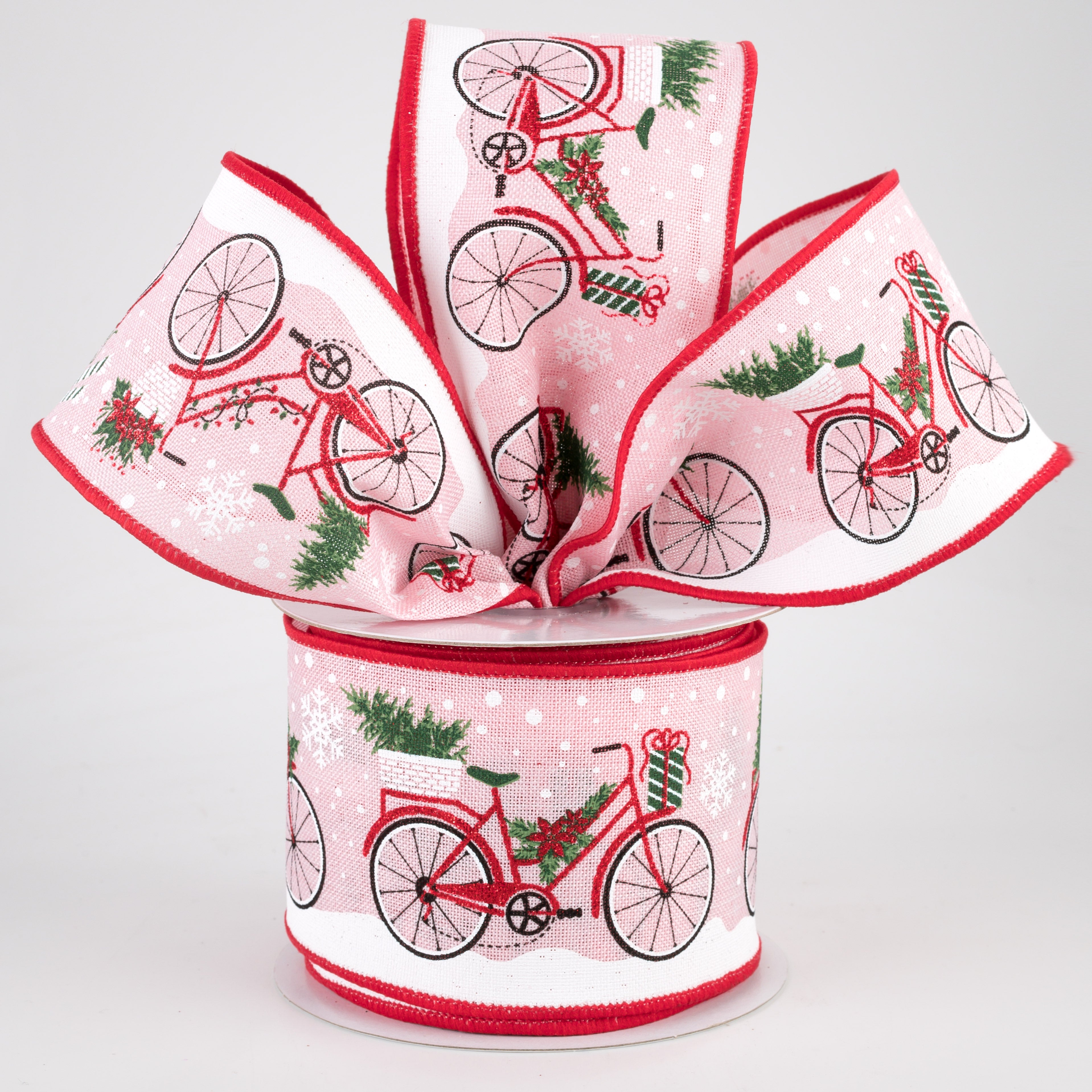 2.5" Christmas Bicycle Ribbon: Pink (10 Yards) Lifestyle Photo