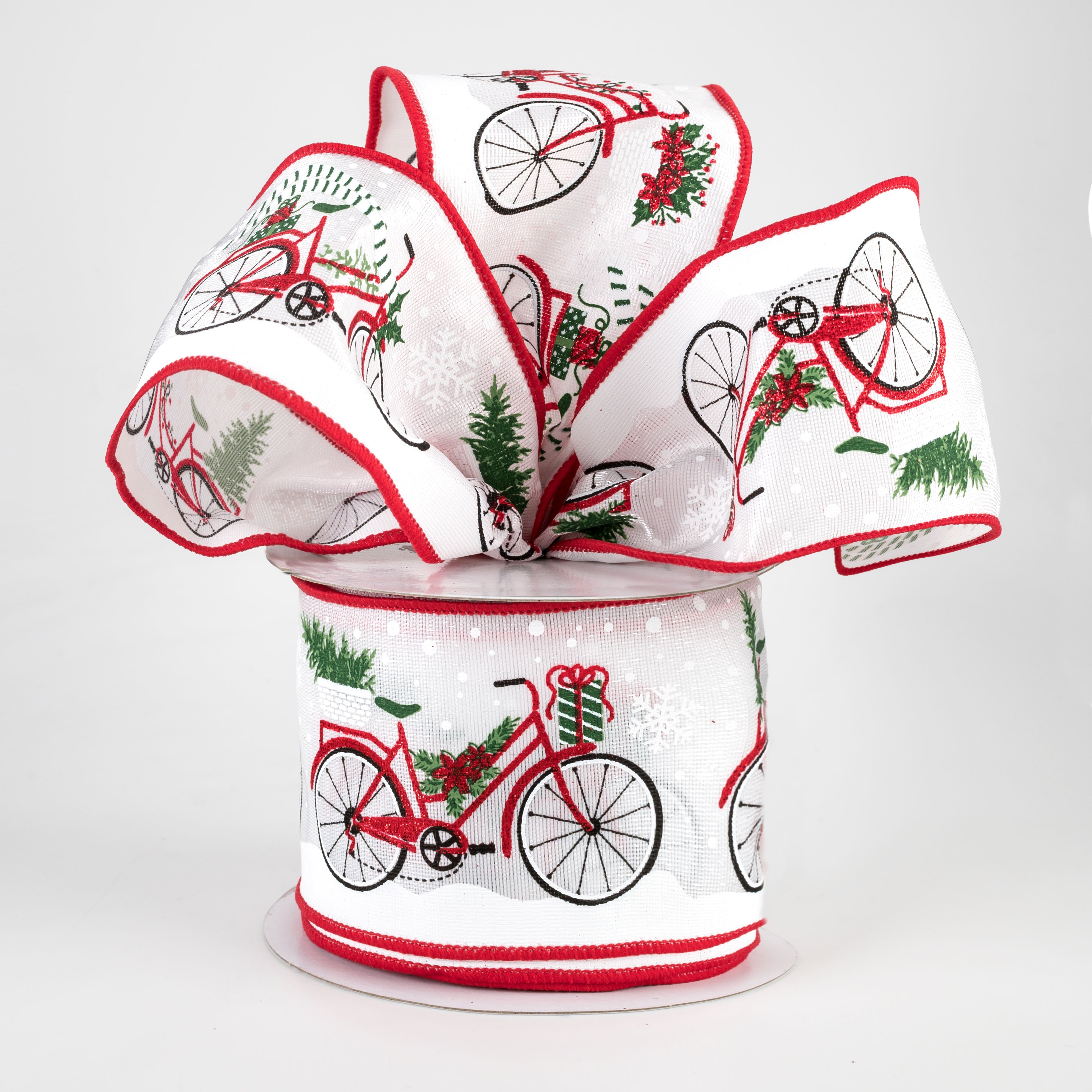 2.5" Christmas Bicycle Ribbon: White (10 Yards) Lifestyle Photo