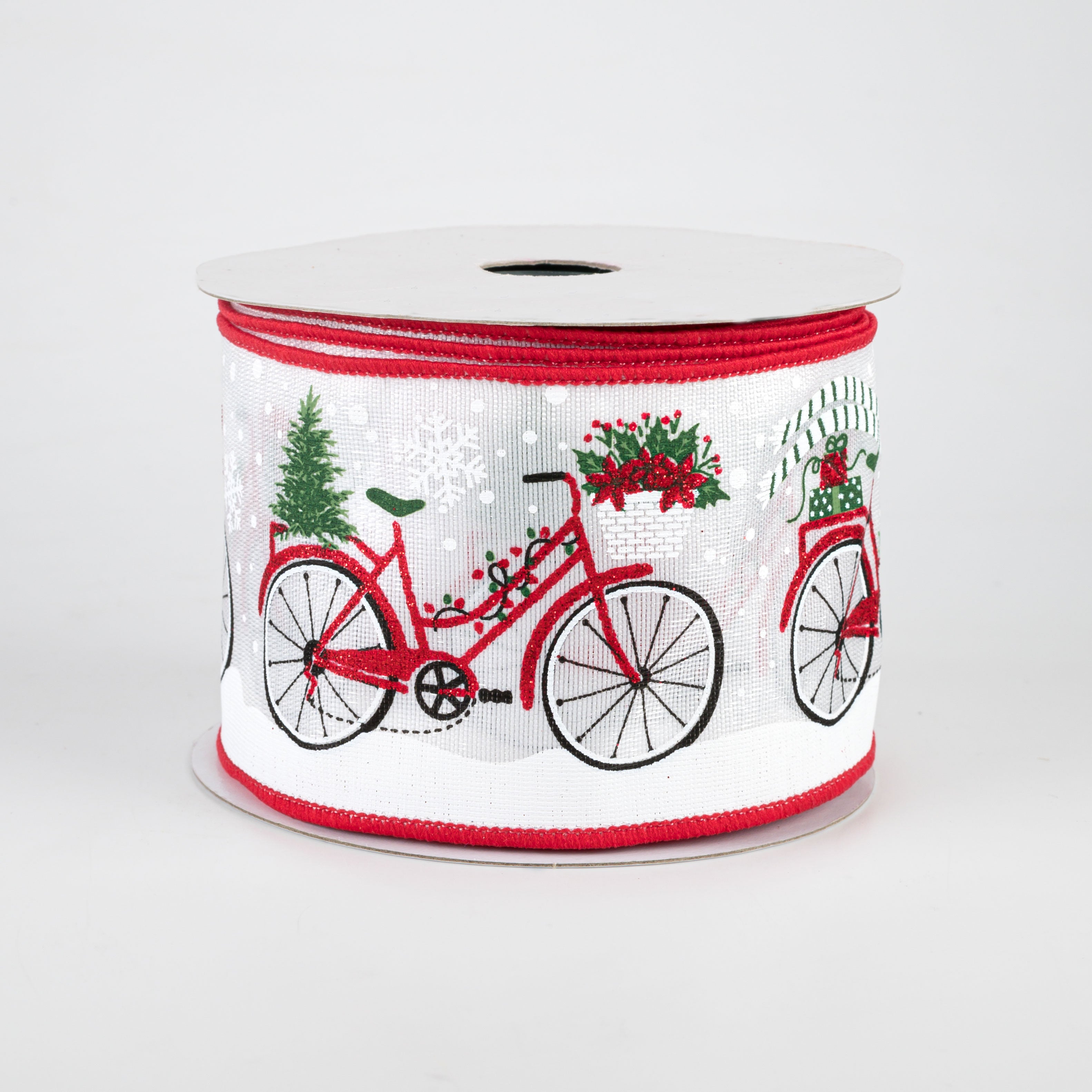 2.5" Christmas Bicycle Ribbon: White (10 Yards)
