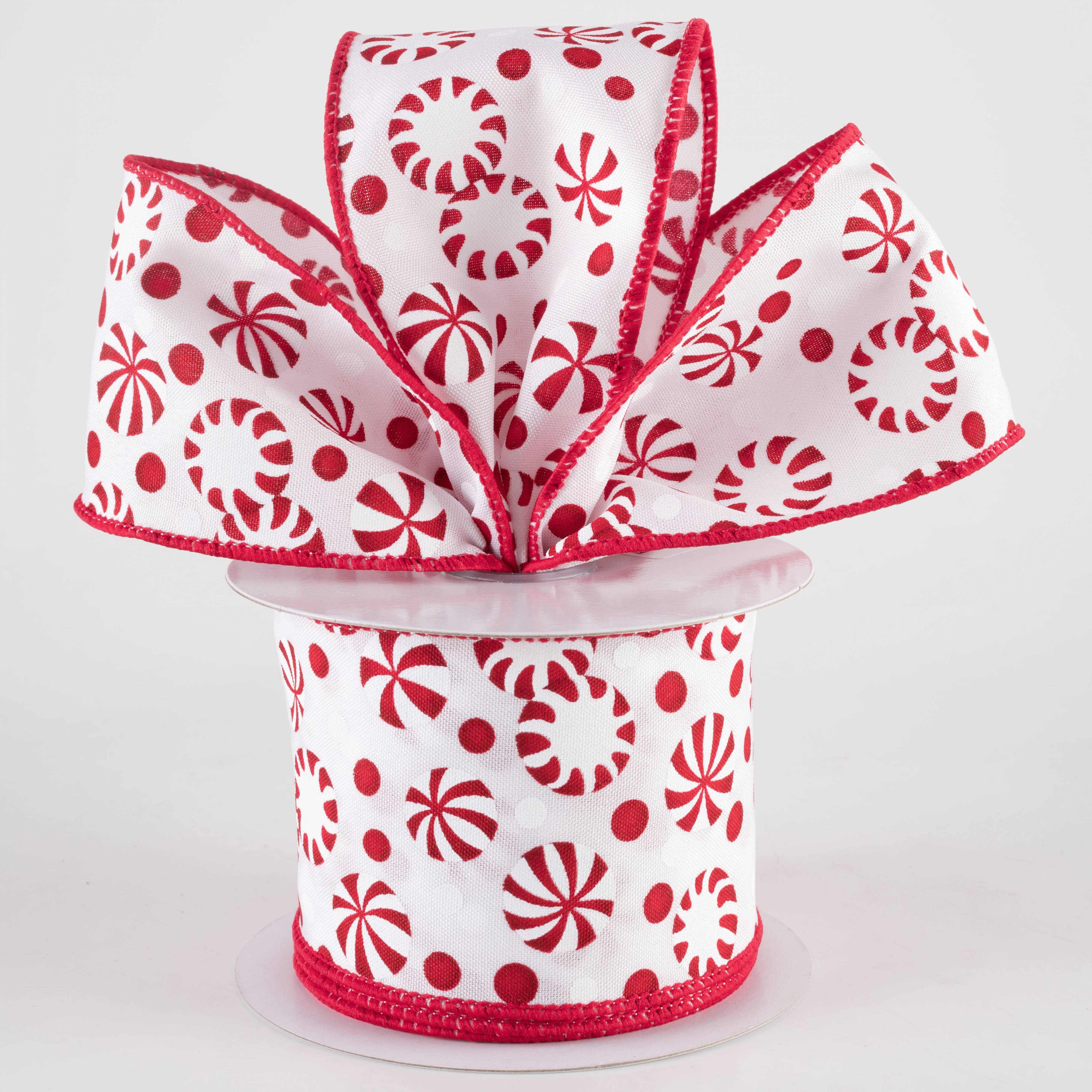 2.5" Christmas Candy Peppermints Ribbon: Red & White (10 Yards) Lifestyle Photo