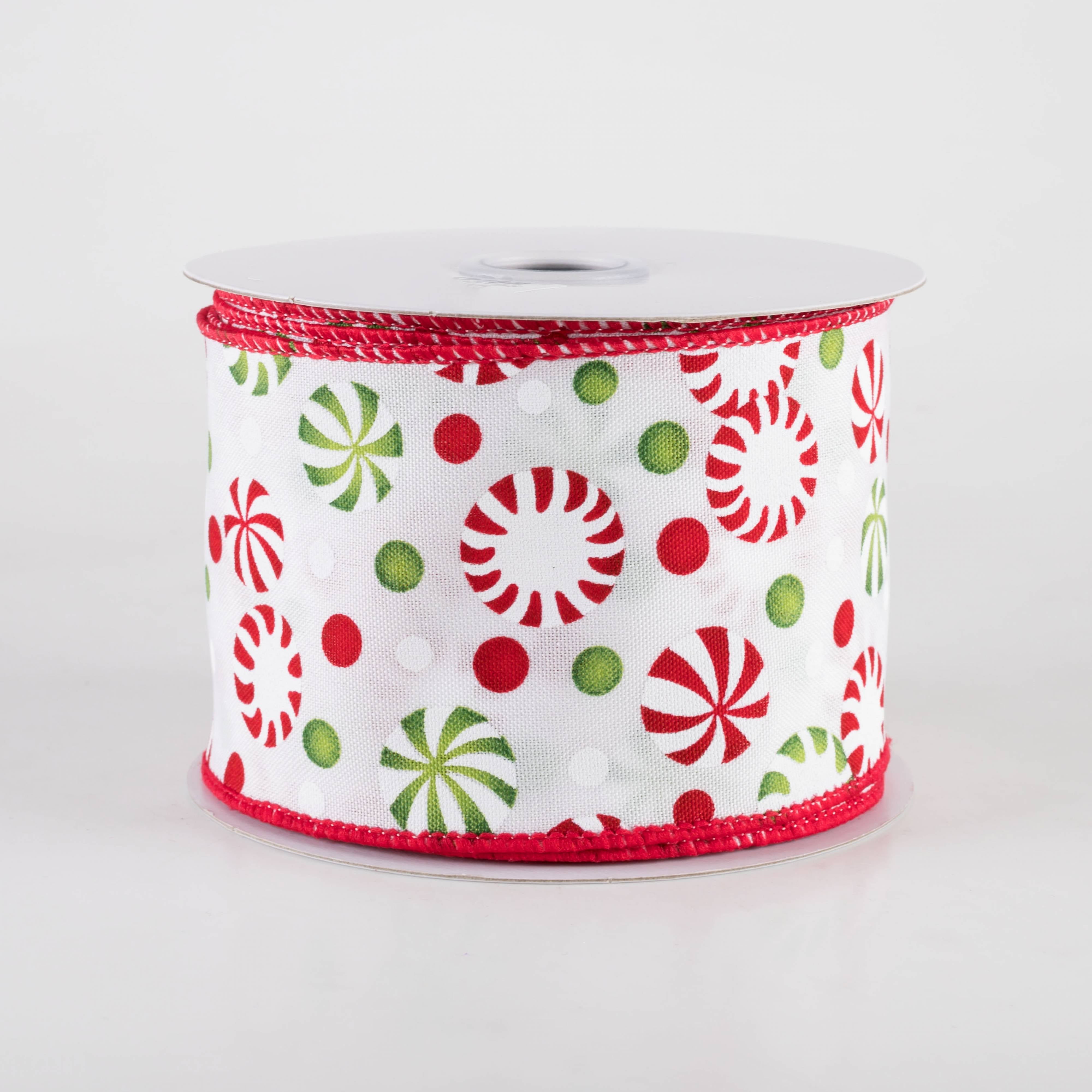 2.5" Christmas Candy Peppermints Ribbon: Red, White & Green (10 Yards) Item Number: RGF14278R