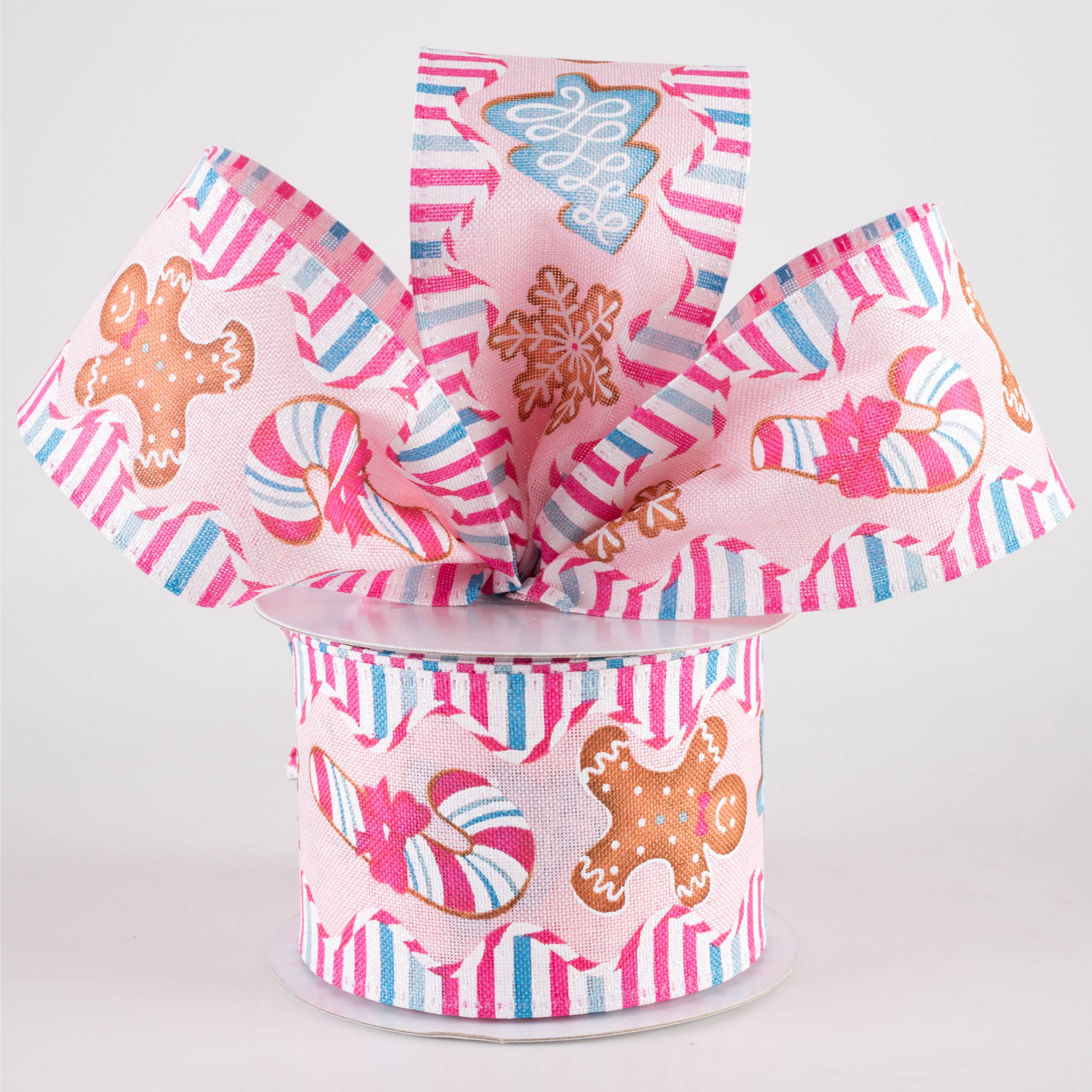 2.5" Christmas Cookies Candy Stripe Wavy Edge Ribbon: Pink (10 Yards) Lifestyle Photo