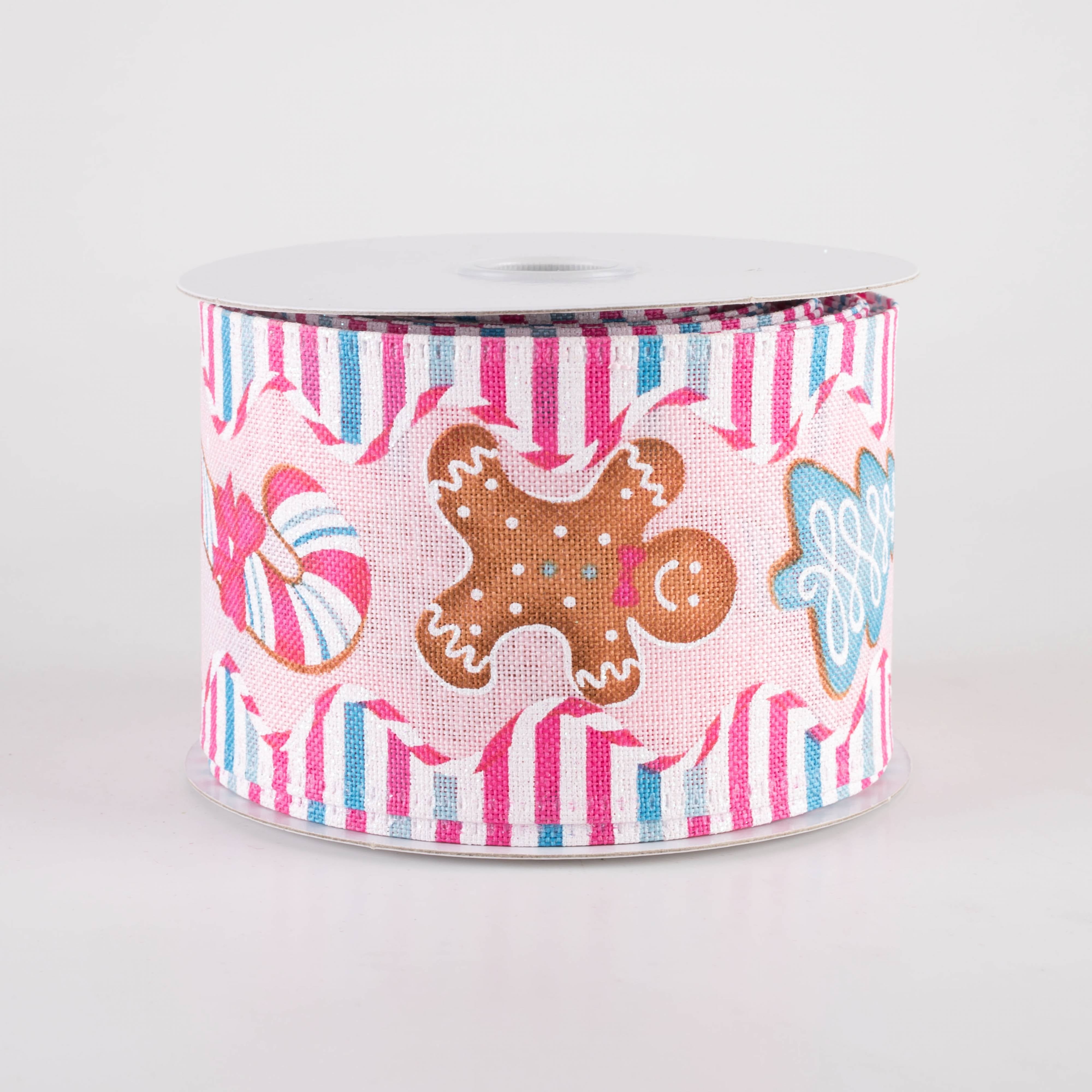 2.5" Christmas Cookies Candy Stripe Wavy Edge Ribbon: Pink (10 Yards) Item Number: 76460-40-03