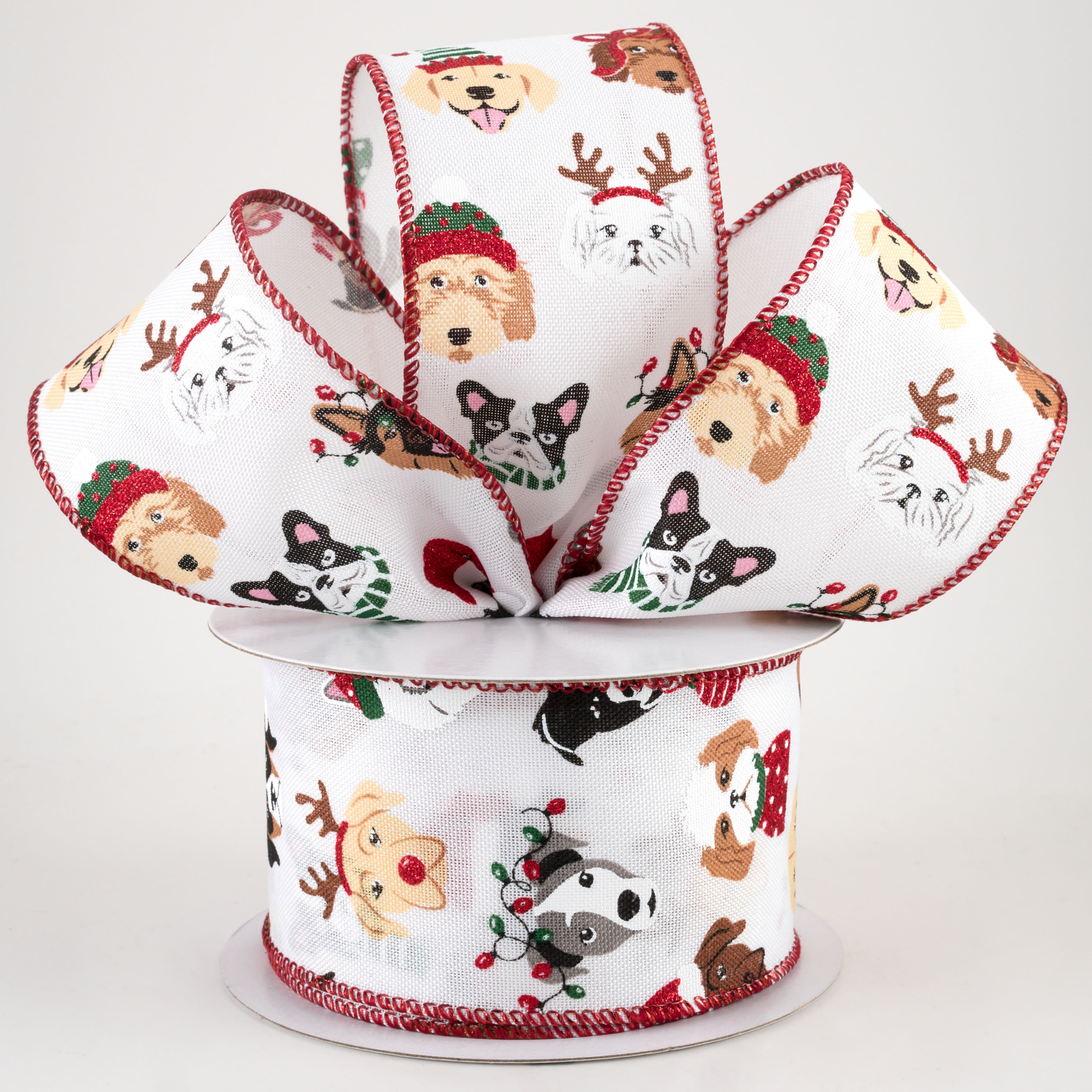 2.5" Christmas Dogs Ribbon: White (10 Yards) Lifestyle Photo