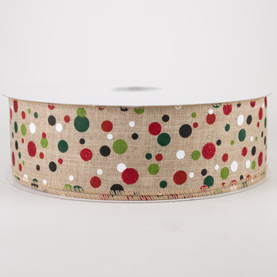 2.5" Christmas Dots Ribbon: Natural (50 Yards)