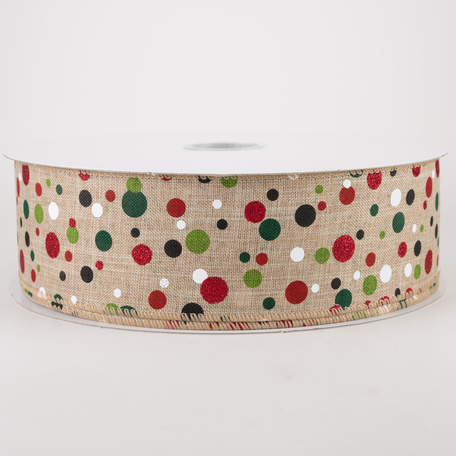 2.5" Christmas Dots Ribbon: Natural (50 Yards)