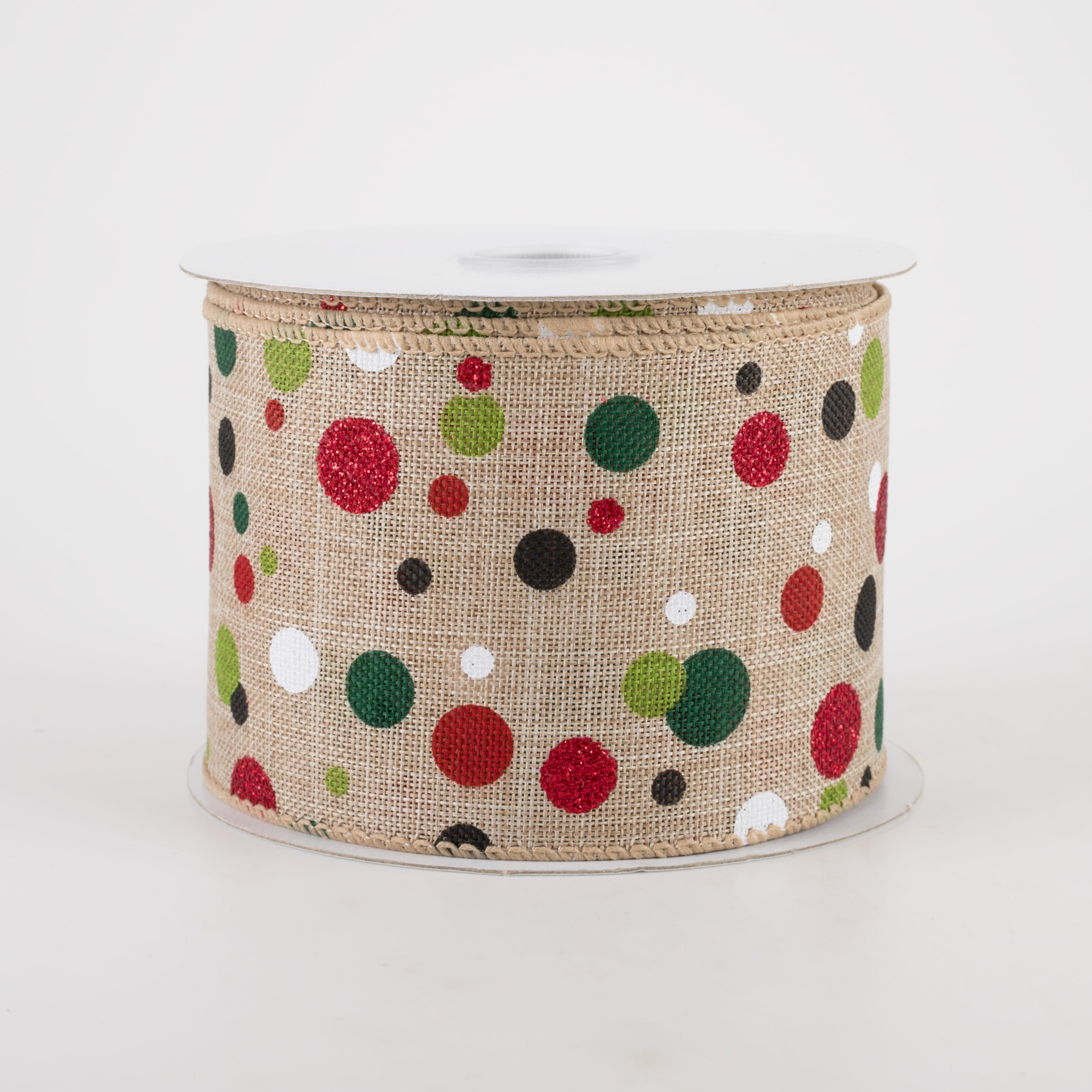 2.5" Christmas Dots Ribbon: Natural (10 Yards)