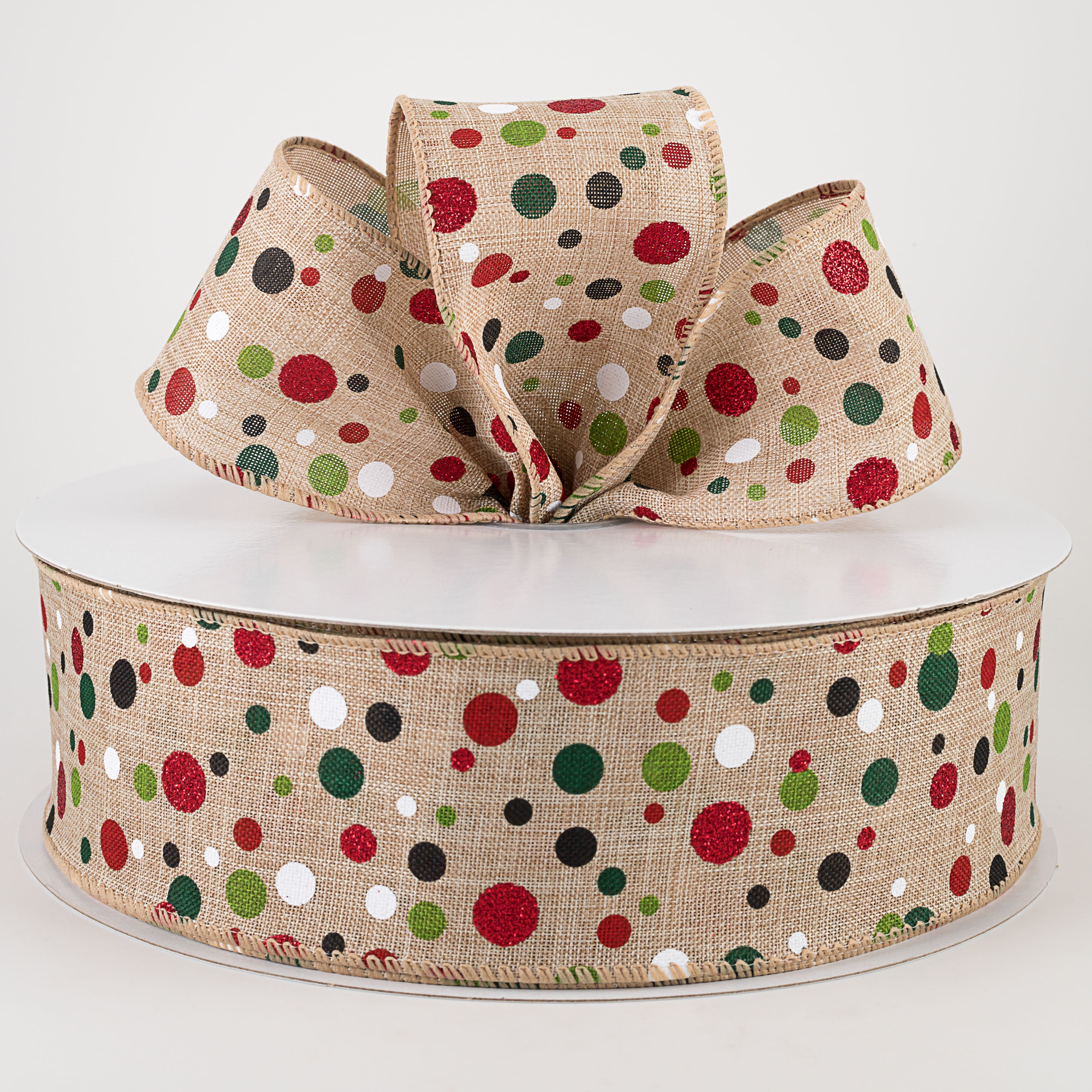 2.5" Christmas Dots Ribbon: Natural (50 Yards) Lifestyle Photo