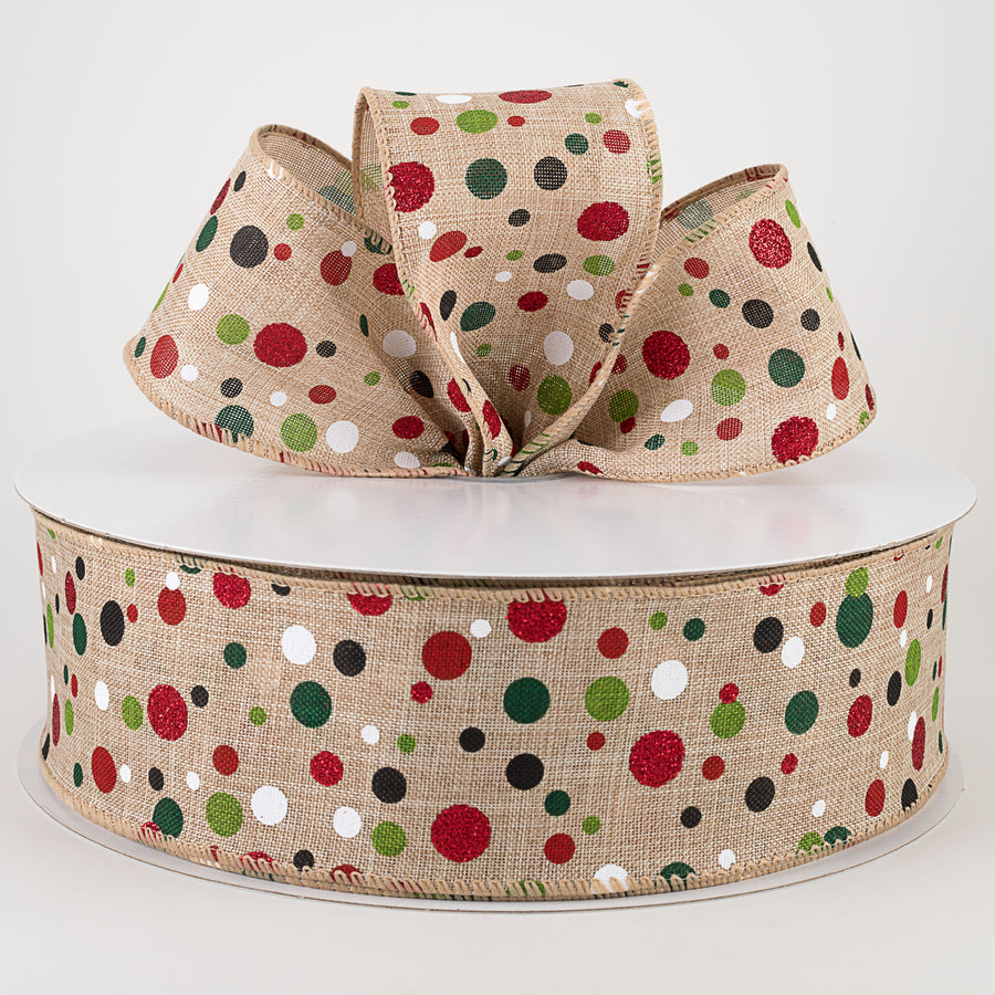 2.5" Christmas Dots Ribbon: Natural (50 Yards) Lifestyle Photo