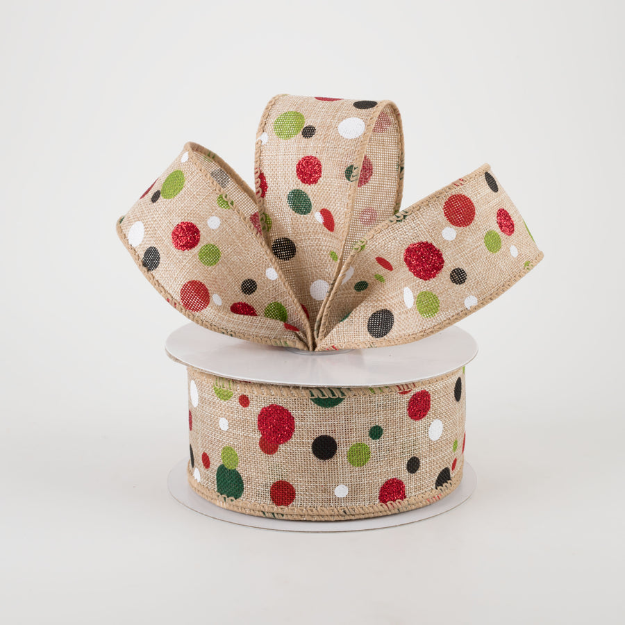 1.5" Christmas Dots Ribbon: Natural (10 Yards) Lifestyle Photo