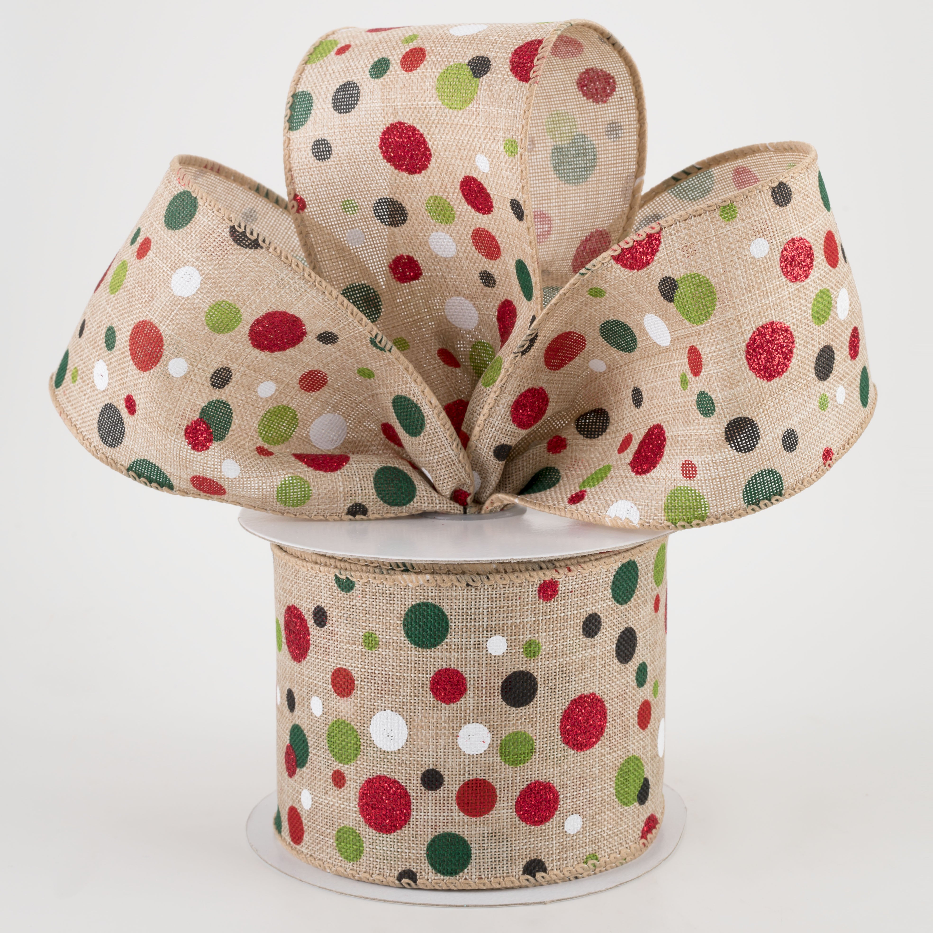 2.5" Christmas Dots Ribbon: Natural (10 Yards) Lifestyle Photo