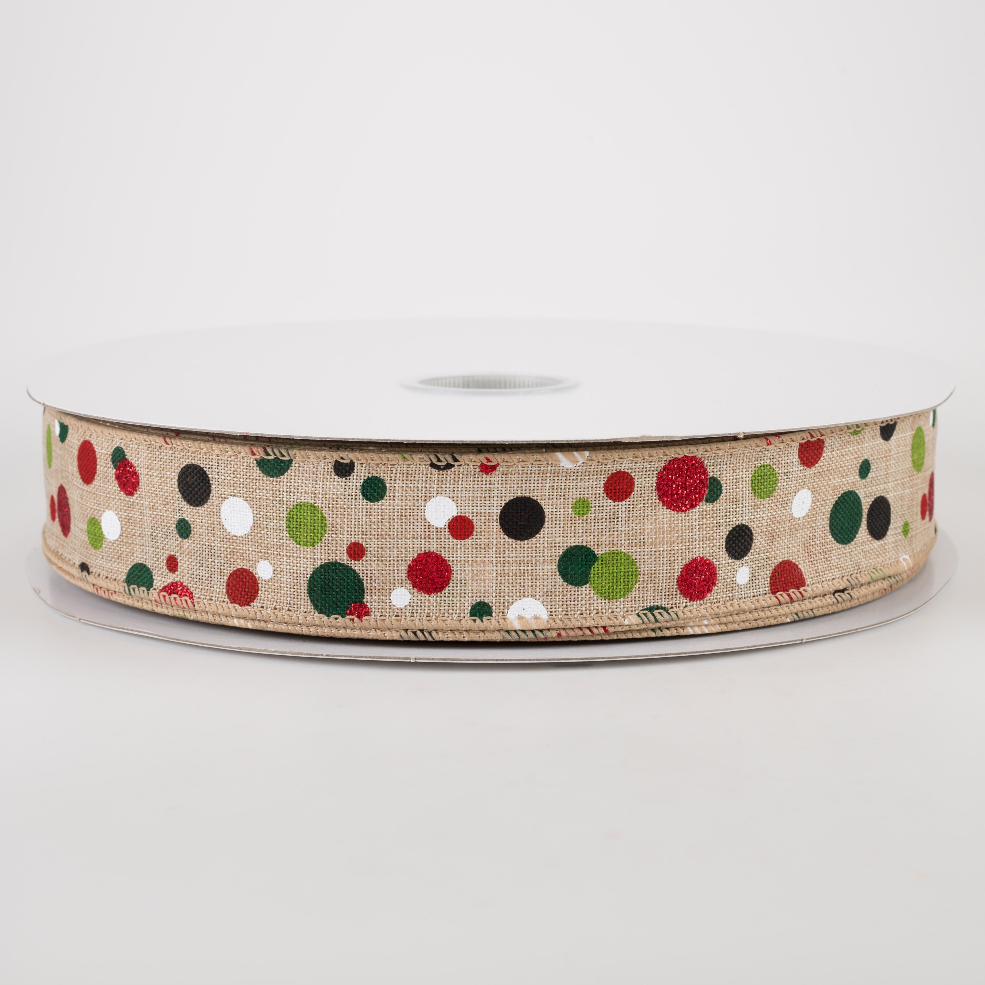 1.5" Christmas Dots Ribbon: Natural (50 Yards)