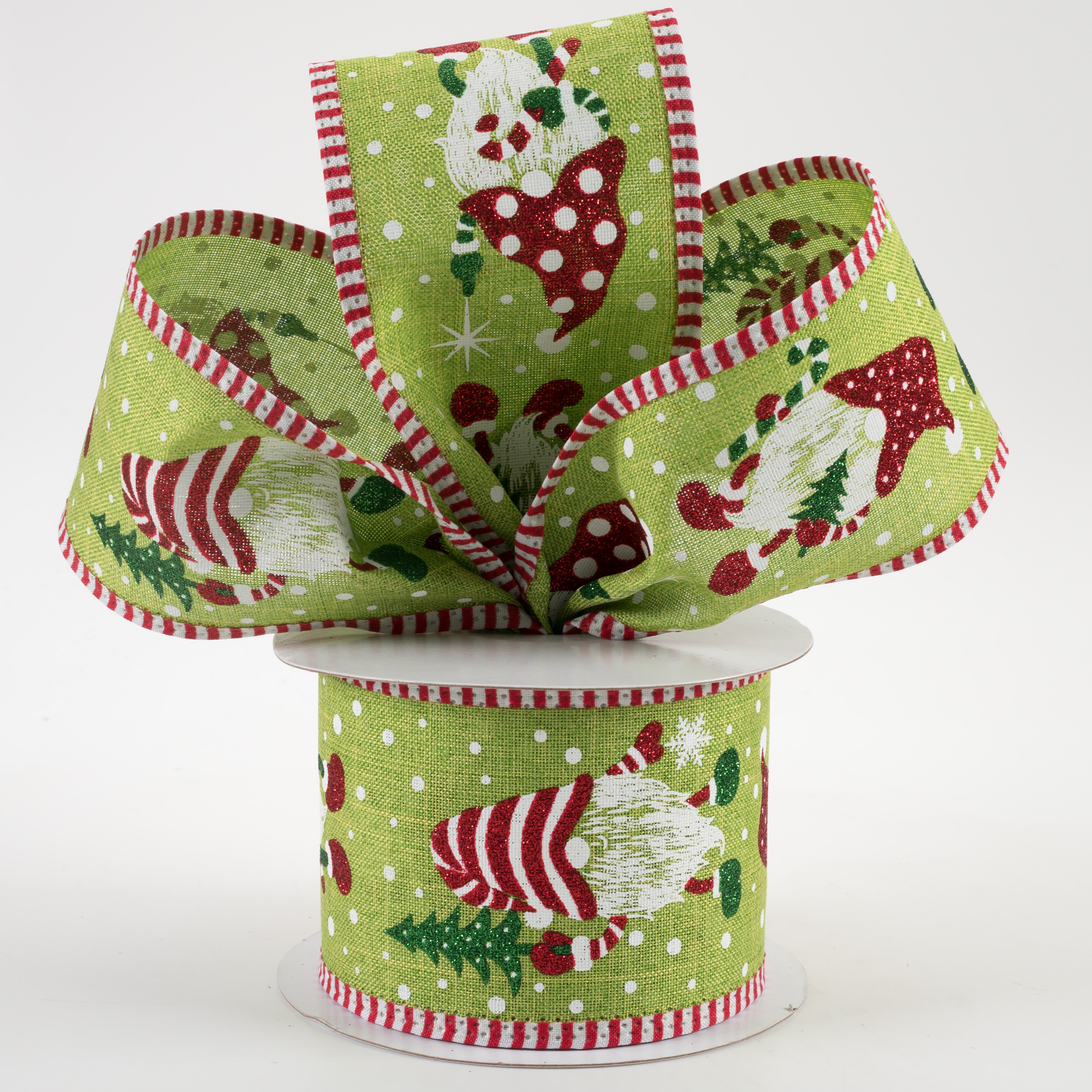 2.5" Christmas Gnome Candy Cane Edge Ribbon: Fresh Green Lifestyle Photo