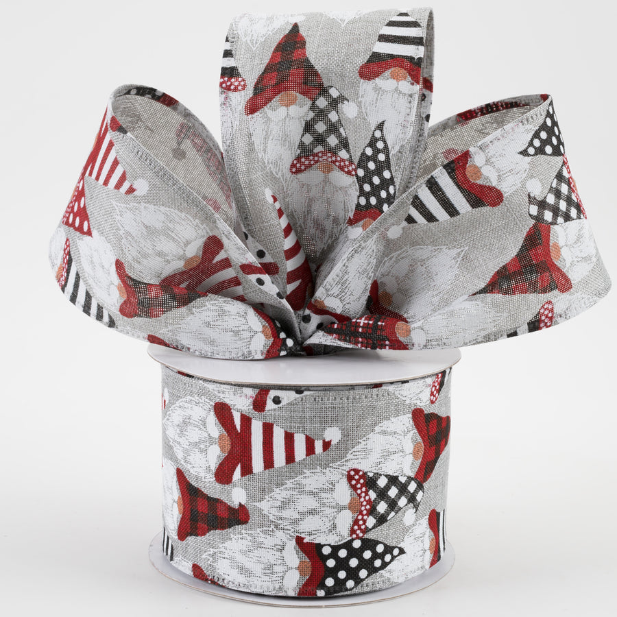 2.5" Christmas Gnome Heads Linen Ribbon: Grey (10 Yards) Lifestyle Photo