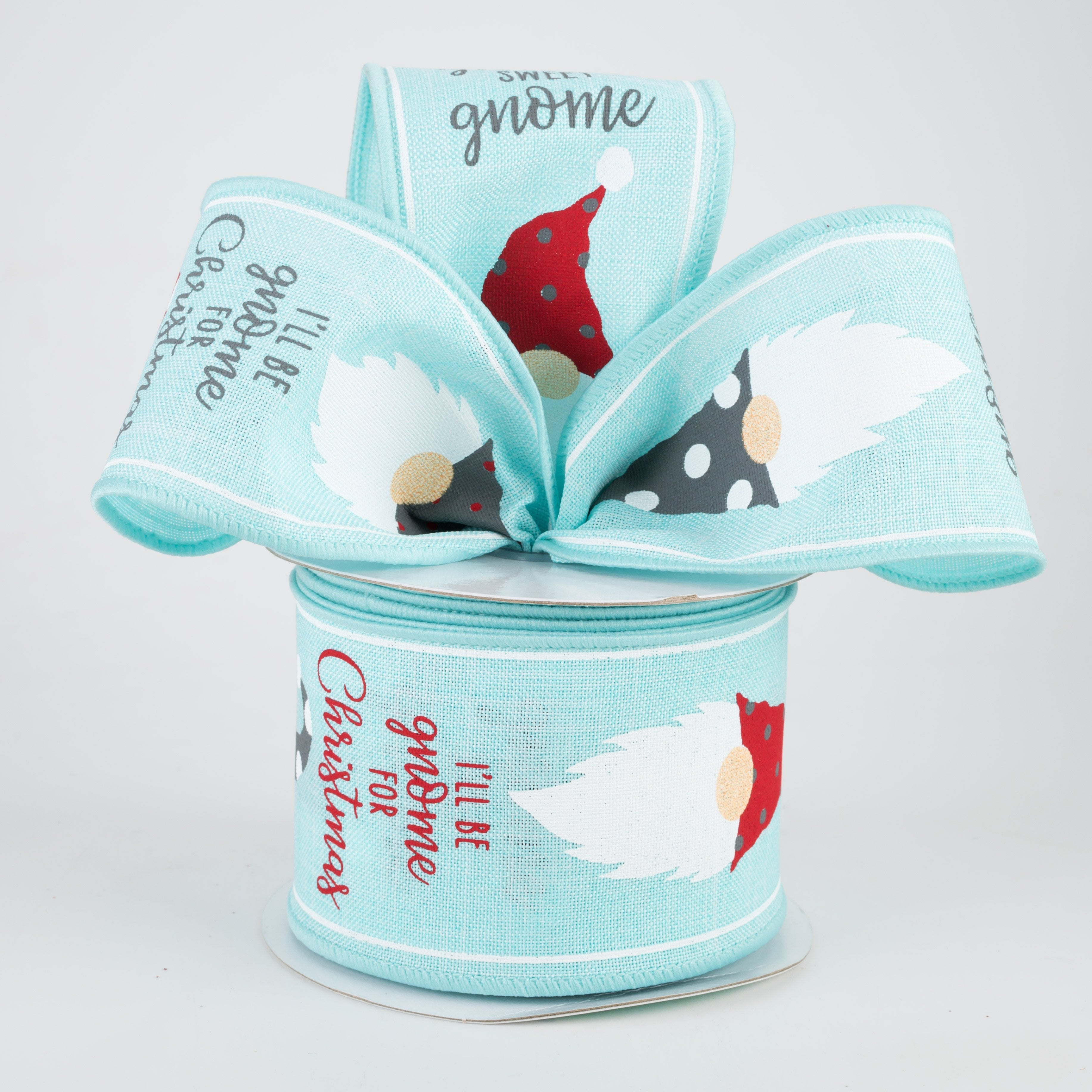 2.5" Christmas Gnome Heads Ribbon: Ice Blue (10 Yards) Lifestyle Photo