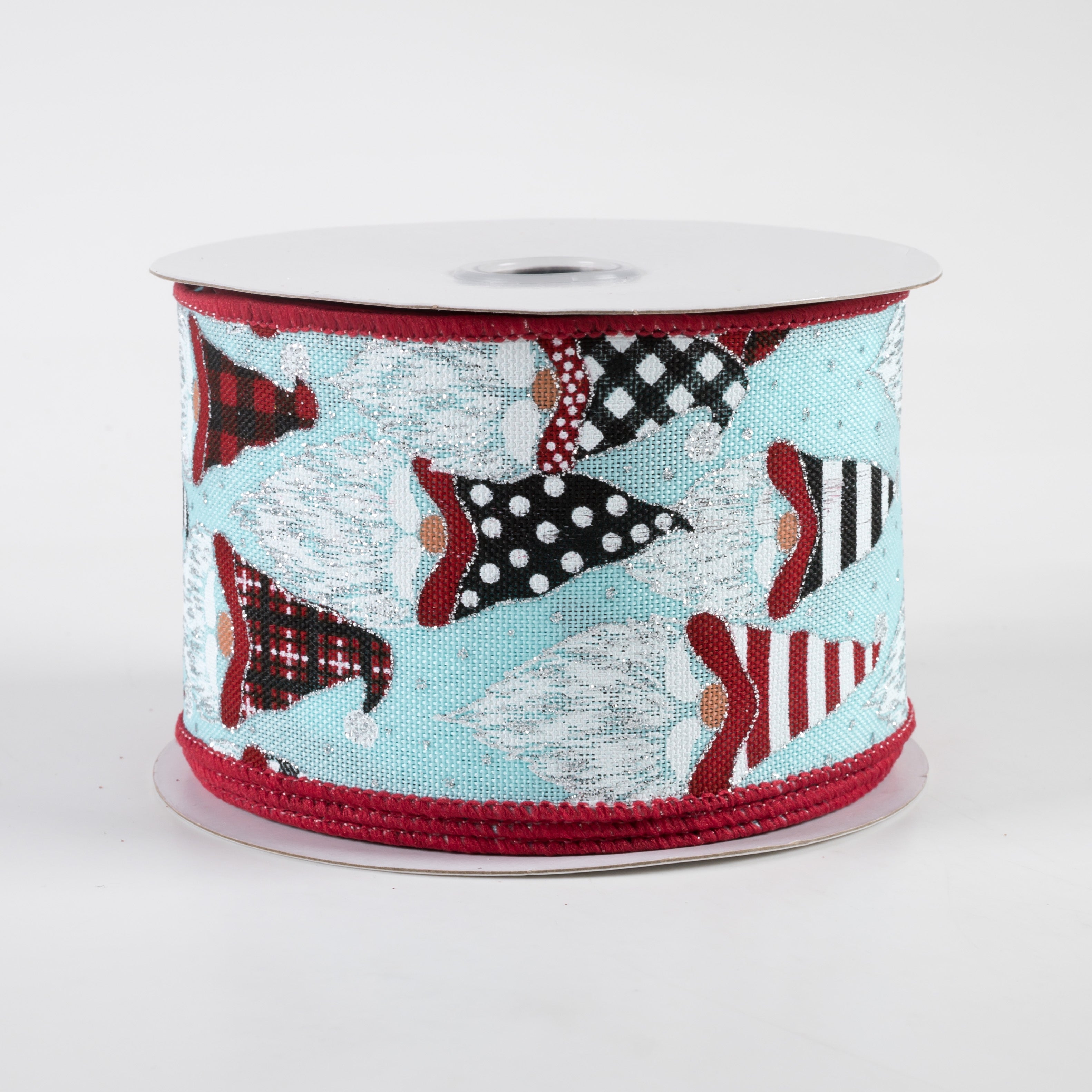 2.5" Christmas Gnome Heads Ribbon: Ice Blue, Red, Black (10 Yards)