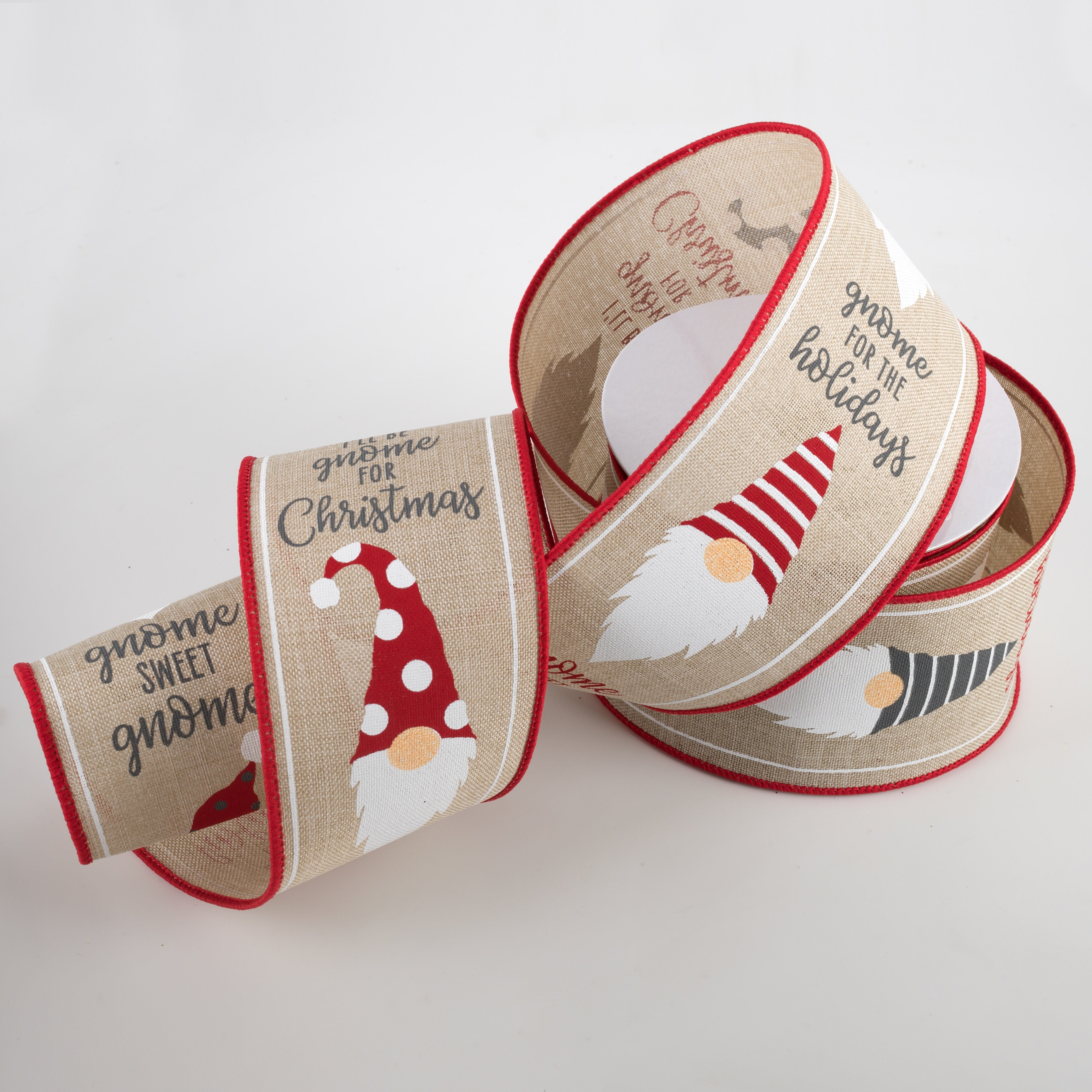 2.5" Christmas Gnome Heads Ribbon: Light Natural (10 Yards) Lifestyle Photo