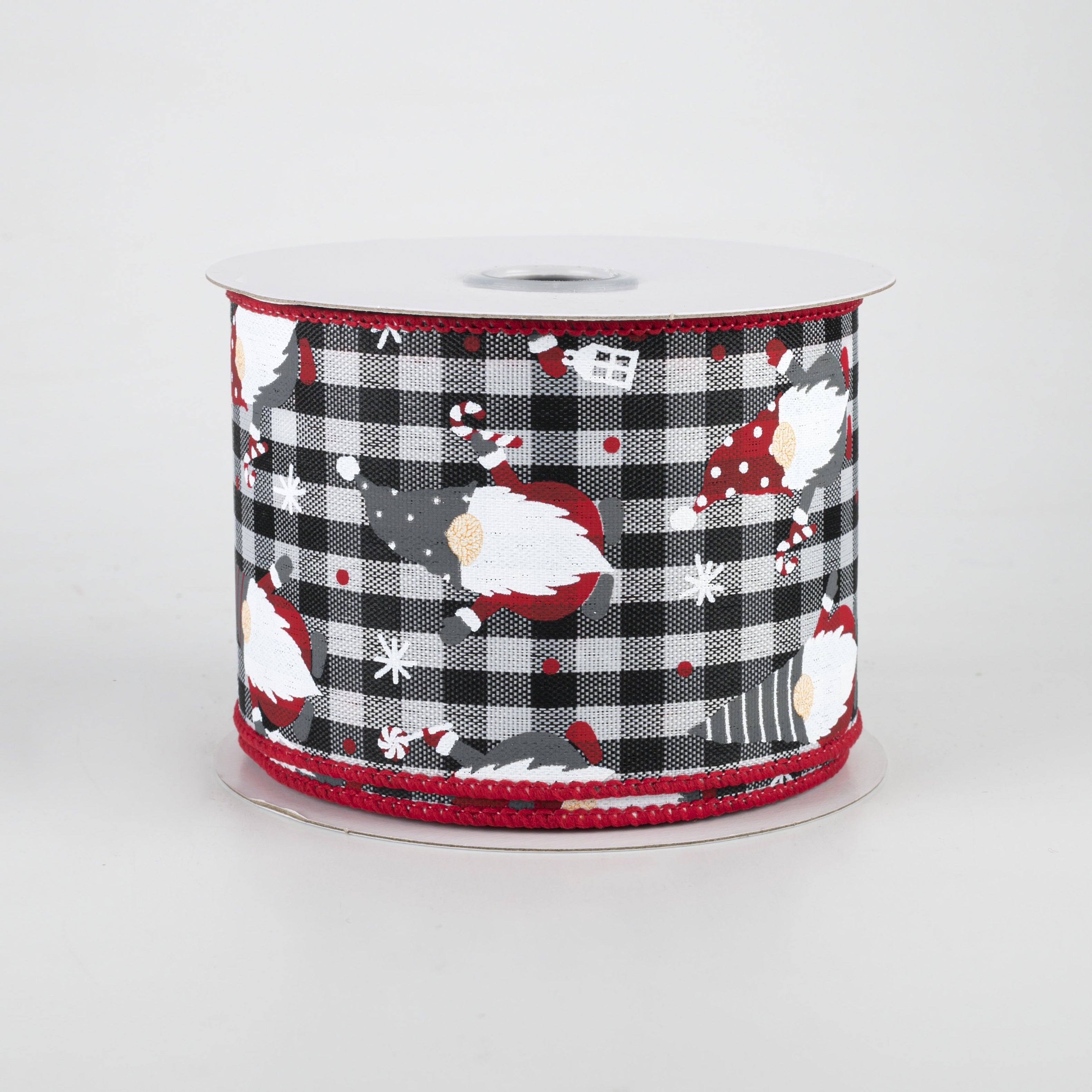 2.5" Christmas Gnomes Check Ribbon: Black & White (10 Yards)