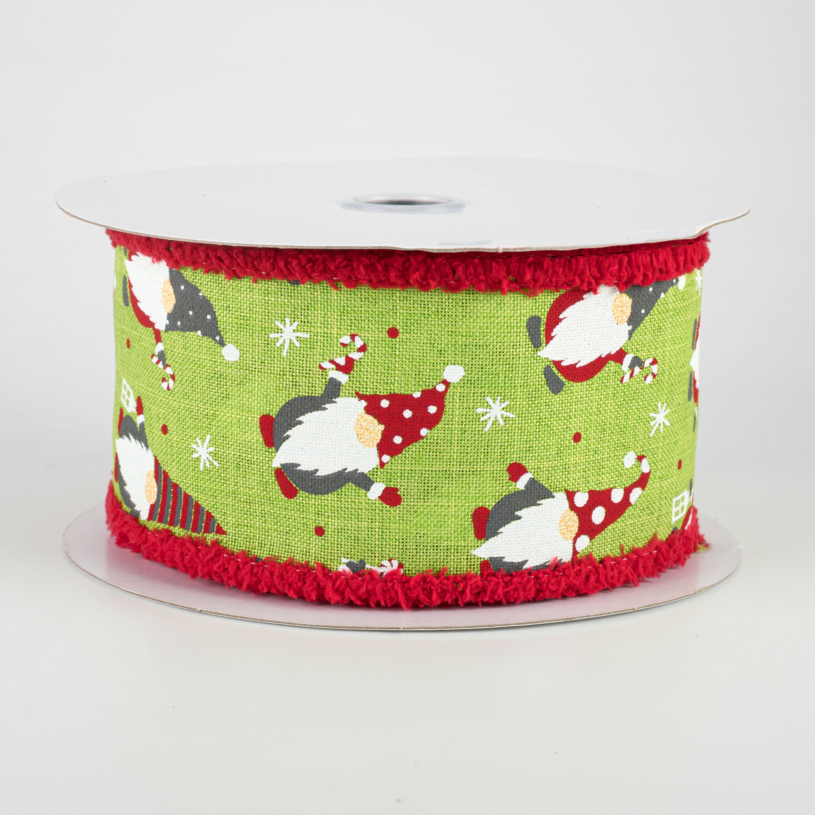 2.5" Christmas Gnomes Fuzzy Edge Ribbon: Lime (10 Yards)