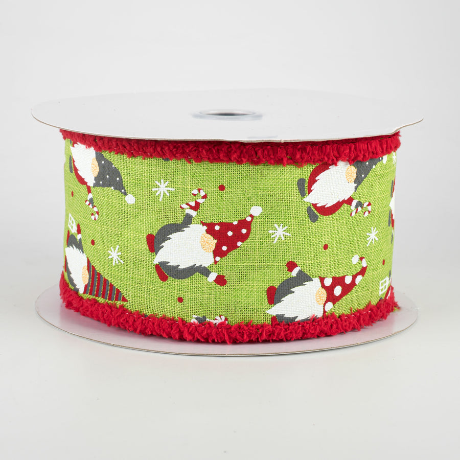 2.5" Christmas Gnomes Fuzzy Edge Ribbon: Lime (10 Yards)