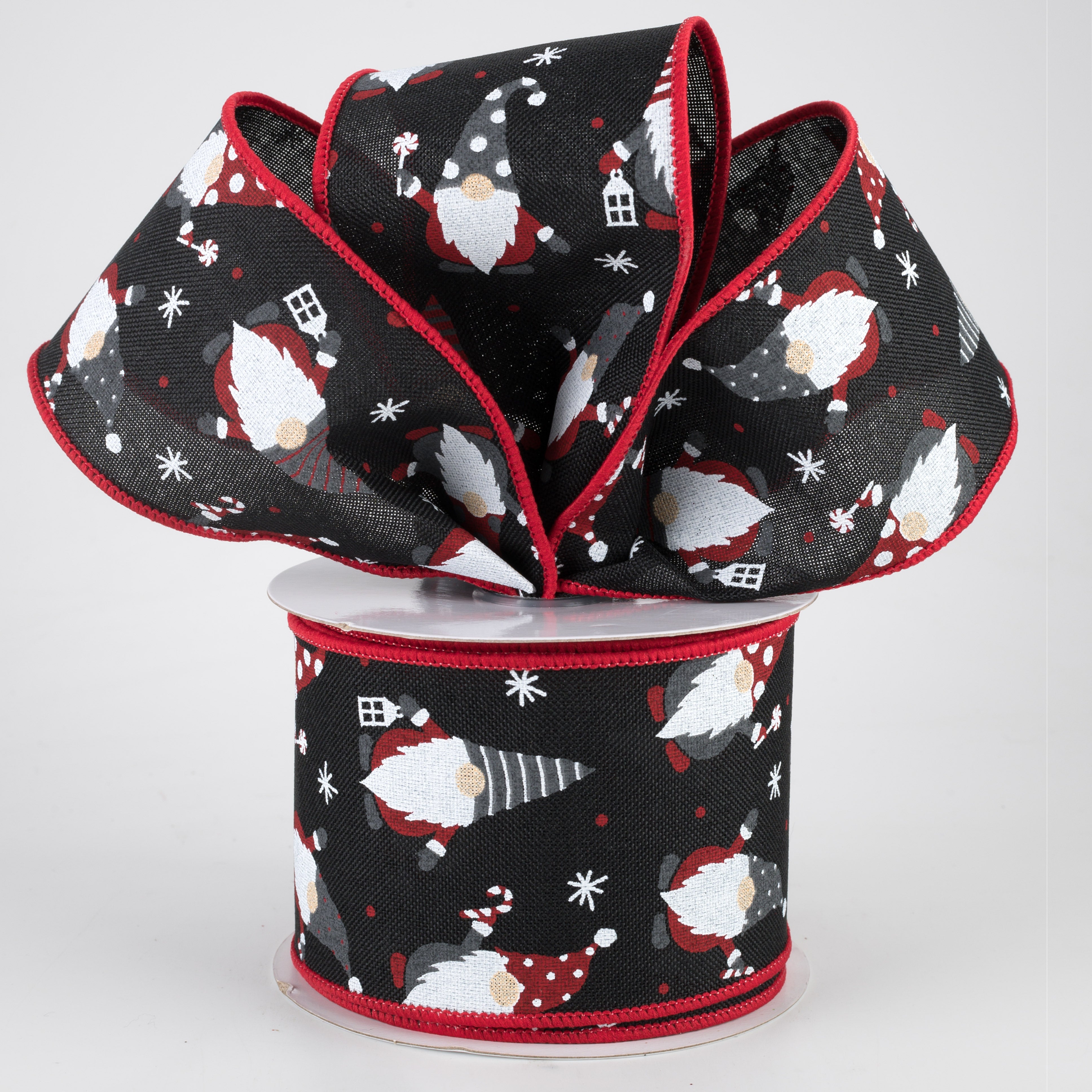 2.5" Christmas Gnomes Ribbon: Black (10 Yards) Lifestyle Photo