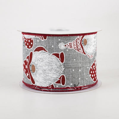 2.5" Christmas Gnomes Ribbon: Grey (10 Yards)
