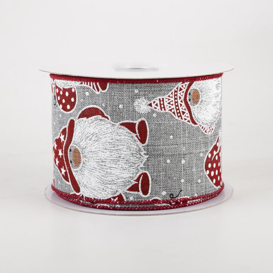 2.5" Christmas Gnomes Ribbon: Grey (10 Yards)