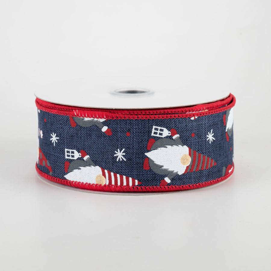 1.5" Christmas Gnomes Ribbon: Navy (10 Yards)