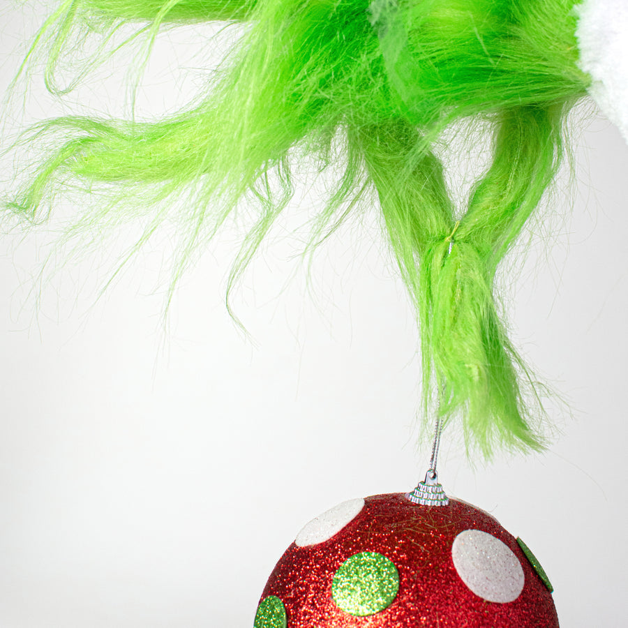 33" Christmas Green Monster Furry Hand Ornament Pick Lifestyle Photo