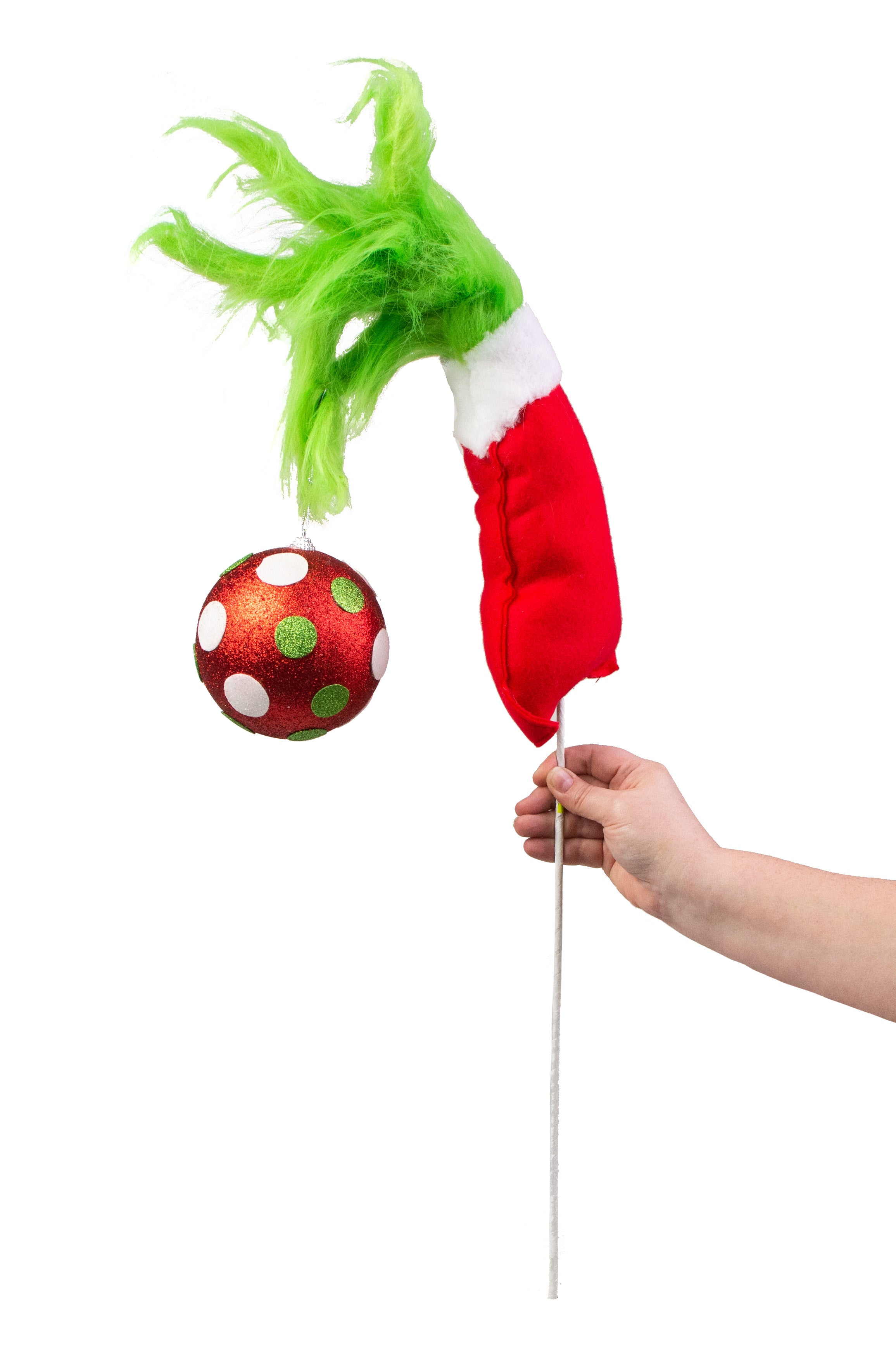 33" Christmas Green Monster Furry Hand Ornament Pick detail photo 3