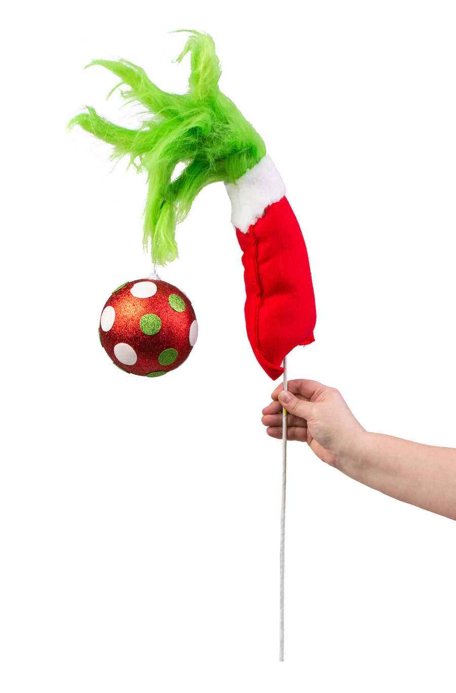 33" Christmas Green Monster Furry Hand Ornament Pick detail photo 3