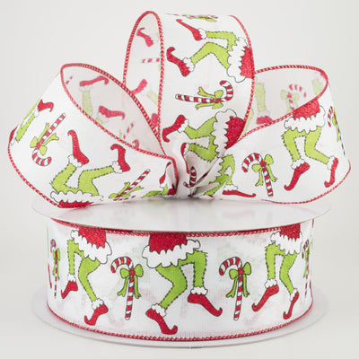 2.5" Christmas Green Monster Legs & Candy Canes Ribbon (50 Yards) Lifestyle Photo